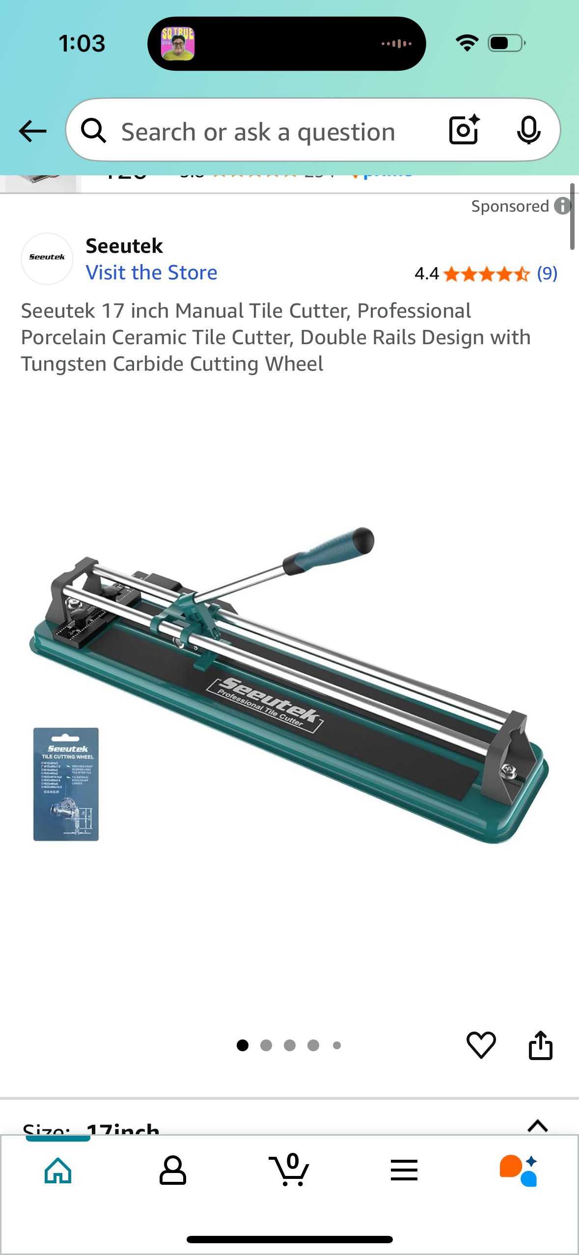 Seeutek 17 inch Manual Tile Cutter, Professional Porcelain Ceramic Tile Cutter, Double Rails Design with Tungsten Carbide Cutting Wheel
