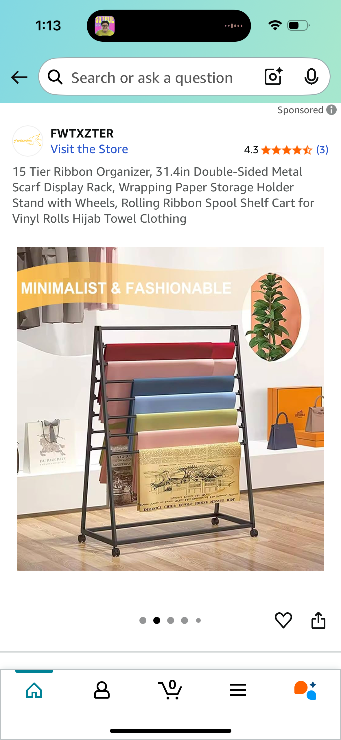 15 Tier Ribbon Organizer, 31.4in Double-Sided Metal Scarf Display Rack, Wrapping Paper Storage Holder Stand with Wheels, Rolling Ribbon Spool Shelf Cart for Vinyl Rolls Hijab Towel Clothing