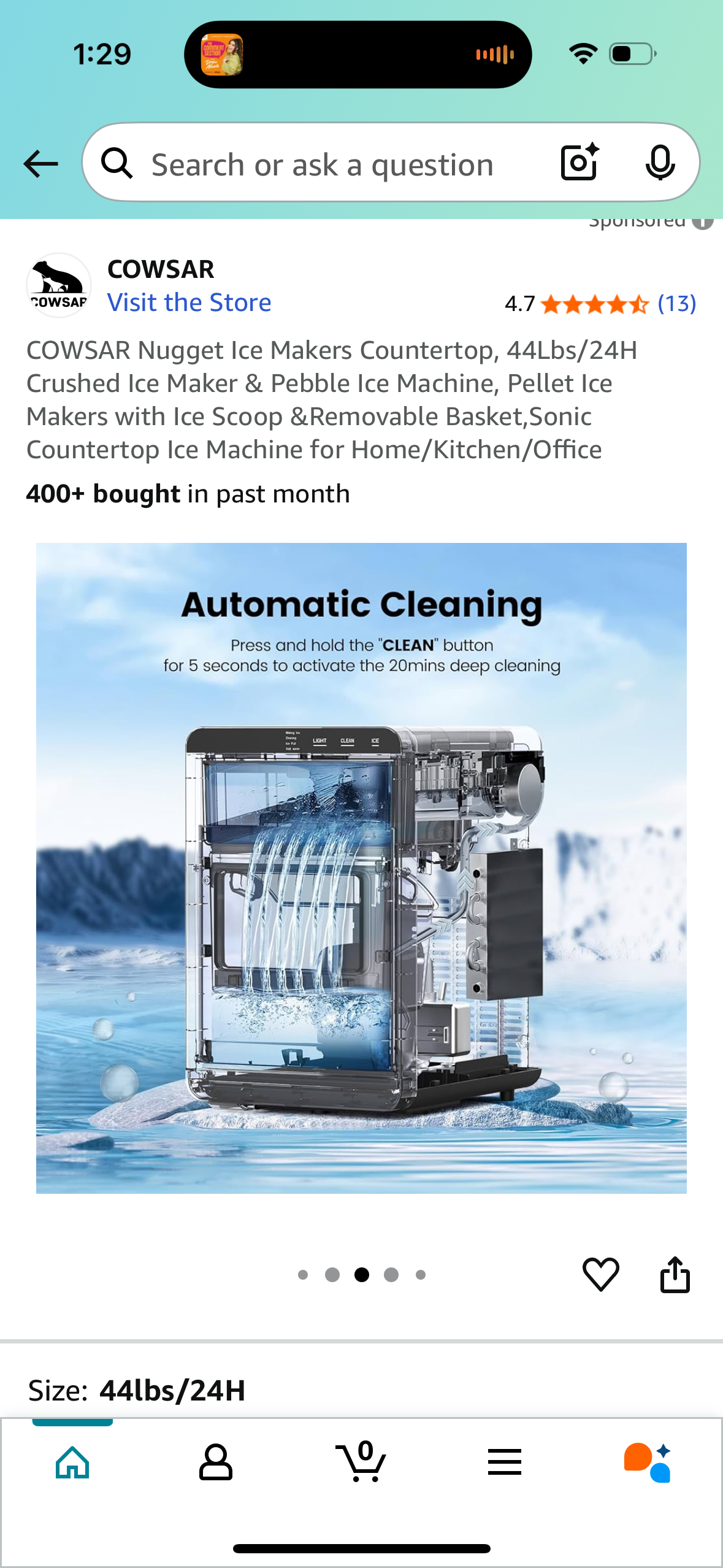 COWSAR Nugget Ice Makers Countertop, 44Lbs/24H Crushed Ice Maker & Pebble Ice Machine, Pellet Ice Makers with Ice Scoop &Removable Basket,Sonic Countertop Ice Machine for Home/Kitchen/Office