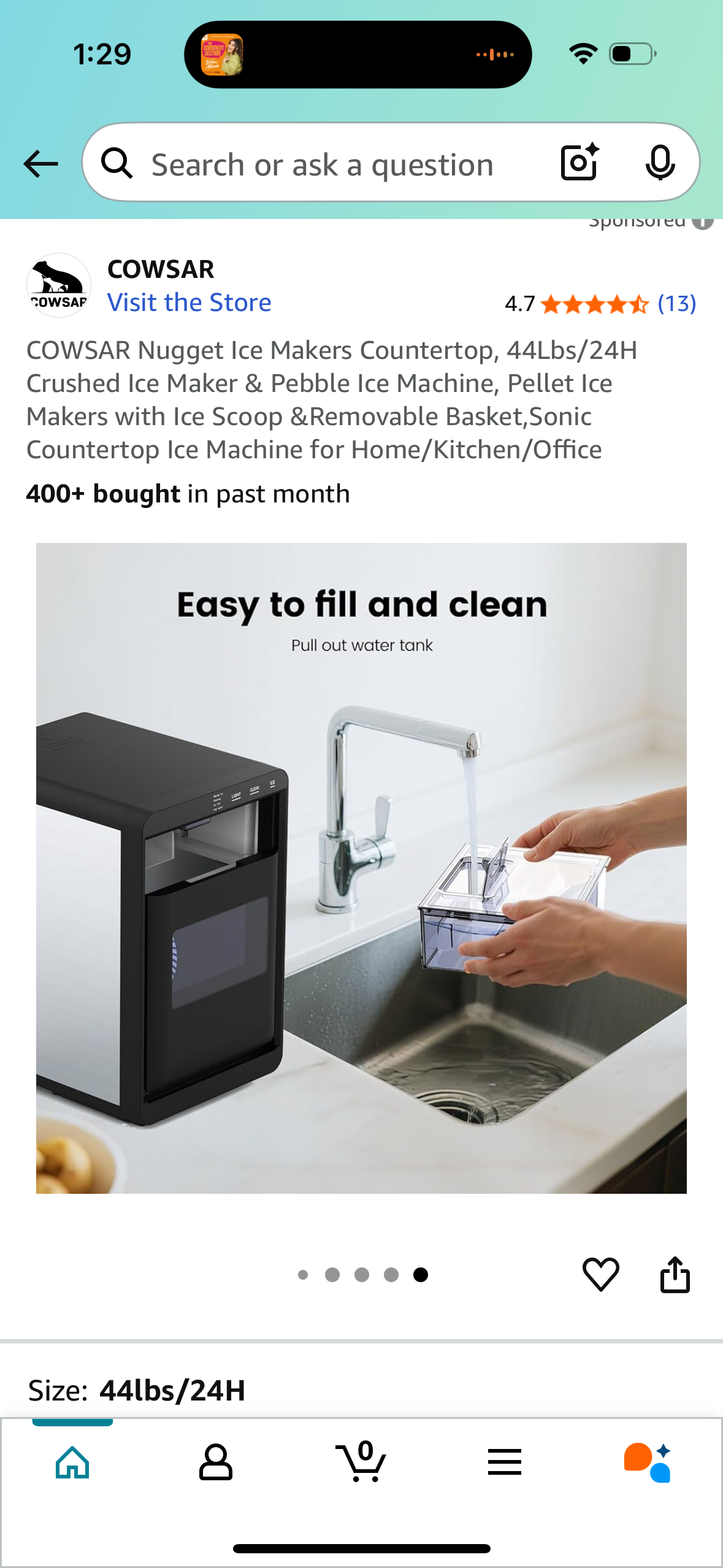 COWSAR Nugget Ice Makers Countertop, 44Lbs/24H Crushed Ice Maker & Pebble Ice Machine, Pellet Ice Makers with Ice Scoop &Removable Basket,Sonic Countertop Ice Machine for Home/Kitchen/Office