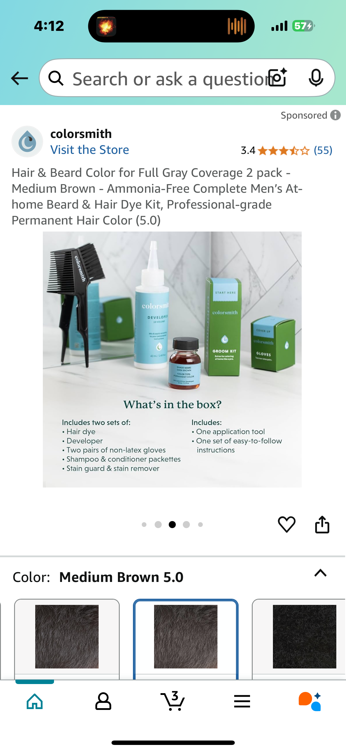 Hair & Beard Color for Full Gray Coverage 2 pack - Medium Brown - Ammonia-Free Complete Men’s At-home Beard & Hair Dye Kit, Professional-grade Permanent Hair Color (5.0 BB 03/25