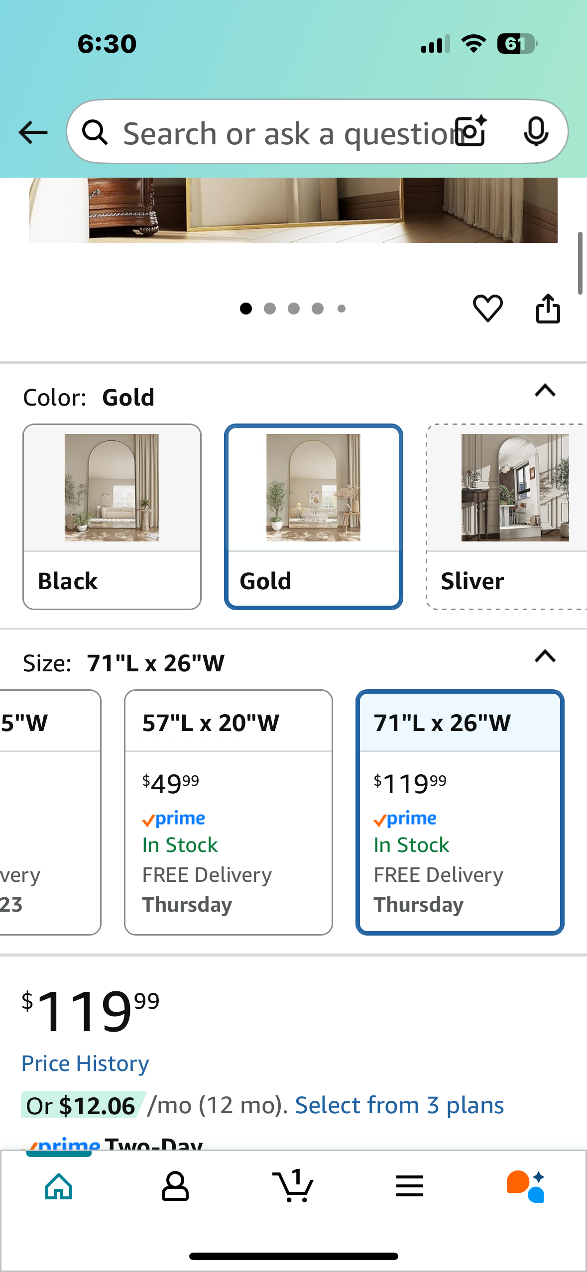 26”x 71” Full Length Mirror - Large Gold Arched Full Length Mirror with Stand, Aluminum Frame, for Bedroom, Living Room, Entryway (M384)