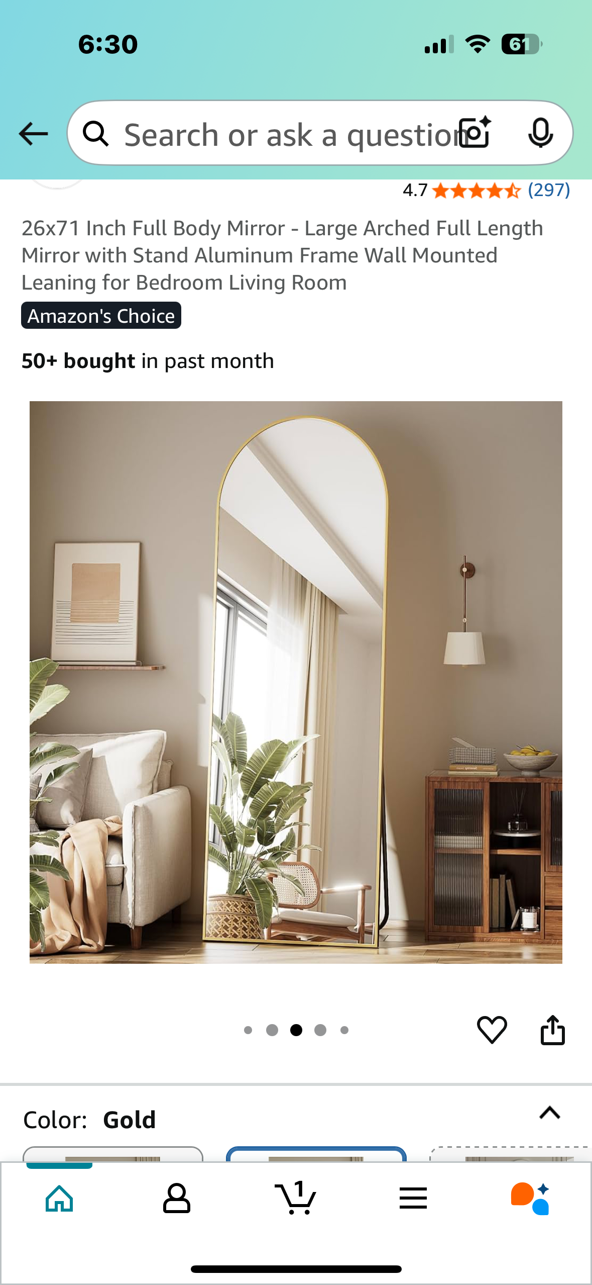 26”x 71” Full Length Mirror - Large Gold Arched Full Length Mirror with Stand, Aluminum Frame, for Bedroom, Living Room, Entryway (M384)