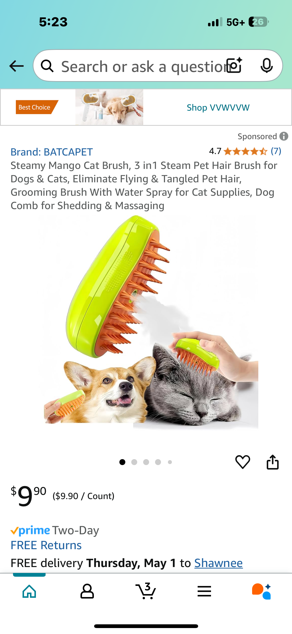 Steamy Mango Cat Brush, 3 in1 Steam Pet Hair Brush for Dogs & Cats, Eliminate Flying & Tangled Pet Hair, Grooming Brush With Water Spray for Cat Supplies, Dog Comb for Shedding & Massaging