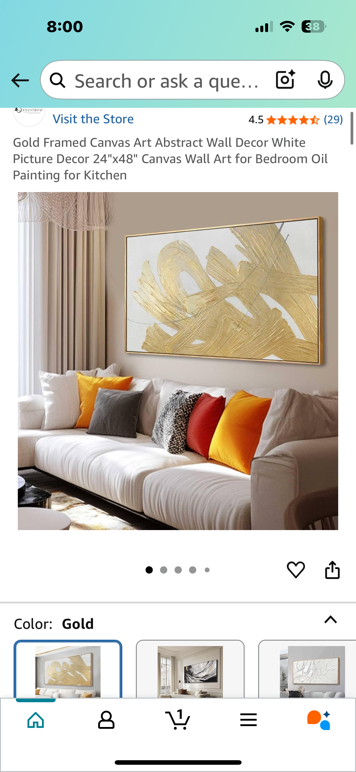 Gold Framed Canvas Art Abstract Wall Decor White Picture Decor 24"x48" Canvas Wall Art for Bedroom Oil Painting for Kitchen (L987)