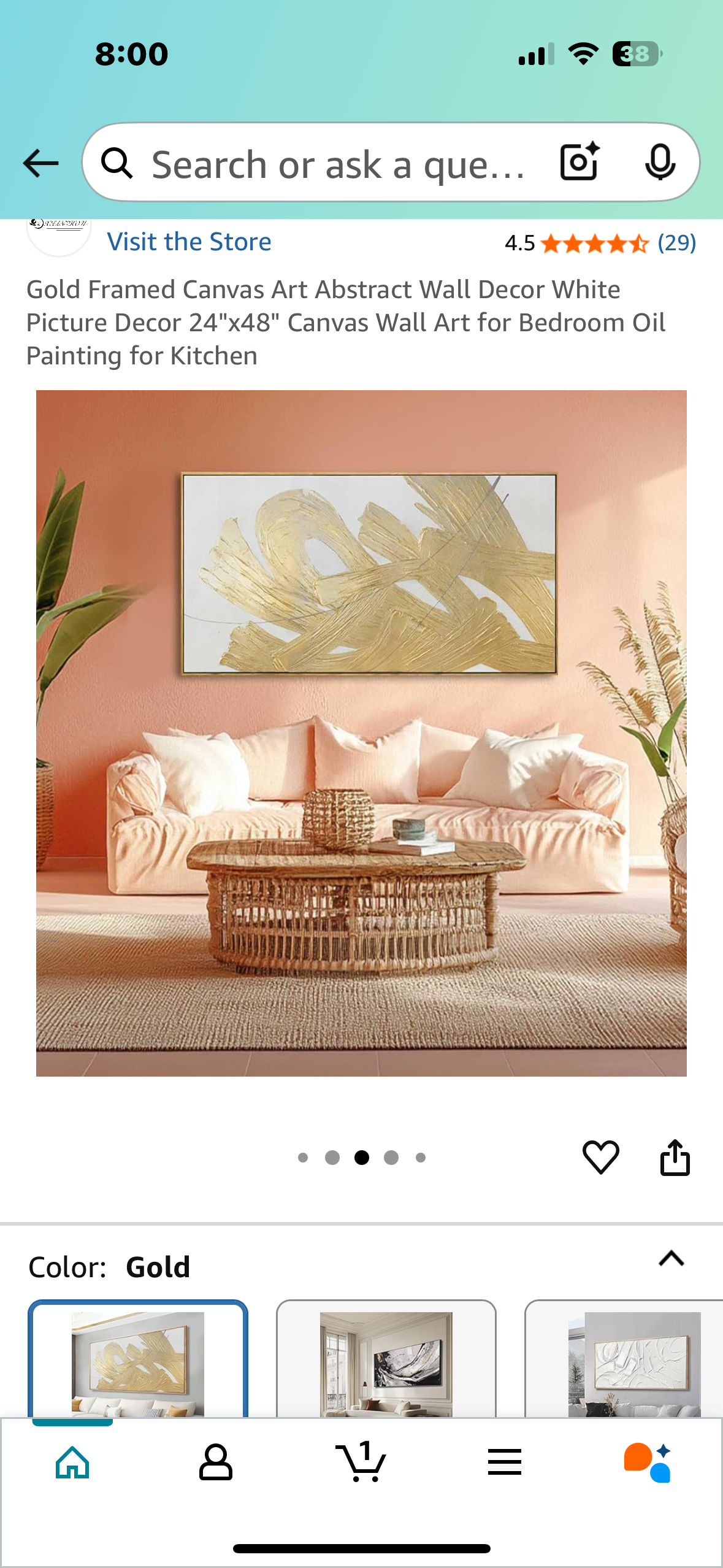 Gold Framed Canvas Art Abstract Wall Decor White Picture Decor 24"x48" Canvas Wall Art for Bedroom Oil Painting for Kitchen (L987)