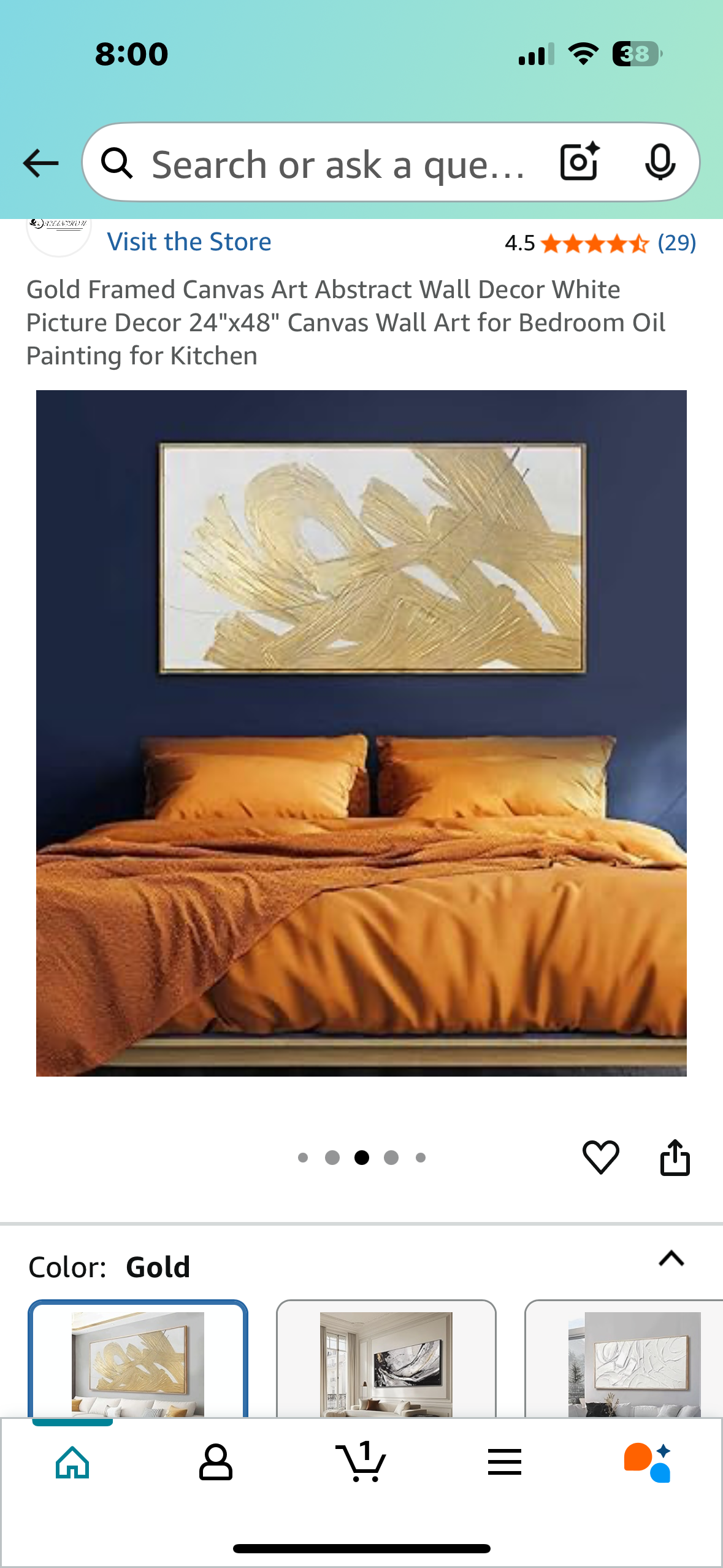 Gold Framed Canvas Art Abstract Wall Decor White Picture Decor 24"x48" Canvas Wall Art for Bedroom Oil Painting for Kitchen (L987)