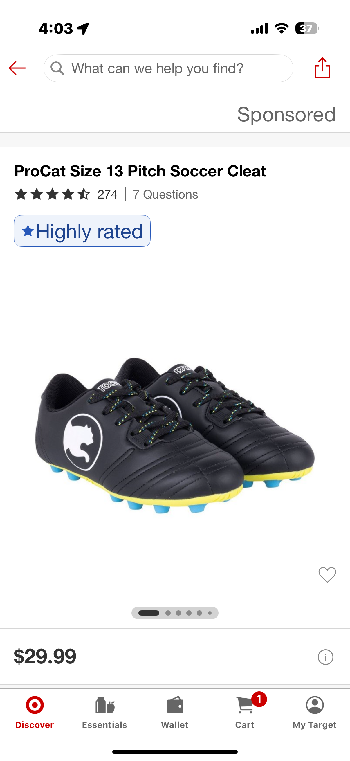 ProCat Size 13 Pitch Soccer Cleat