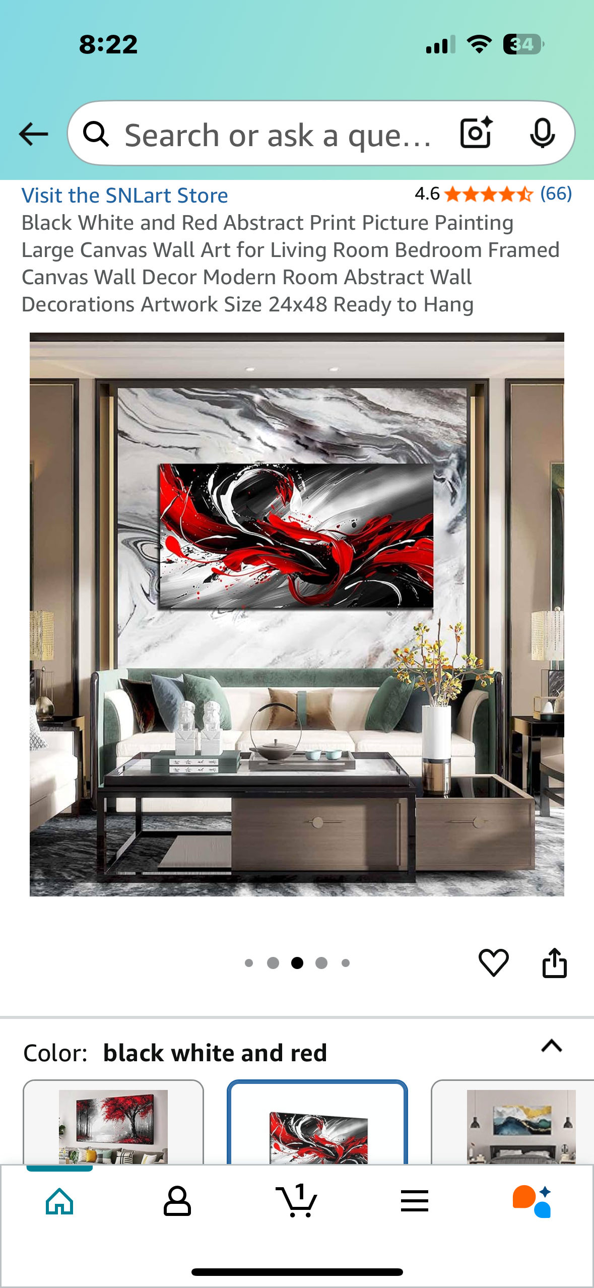Black, White and Red Abstract Painting Canvas, Framed Canvas Wall Decor, Modern Abstract Wall Decoration 24x48, Ready to Hang (L988)