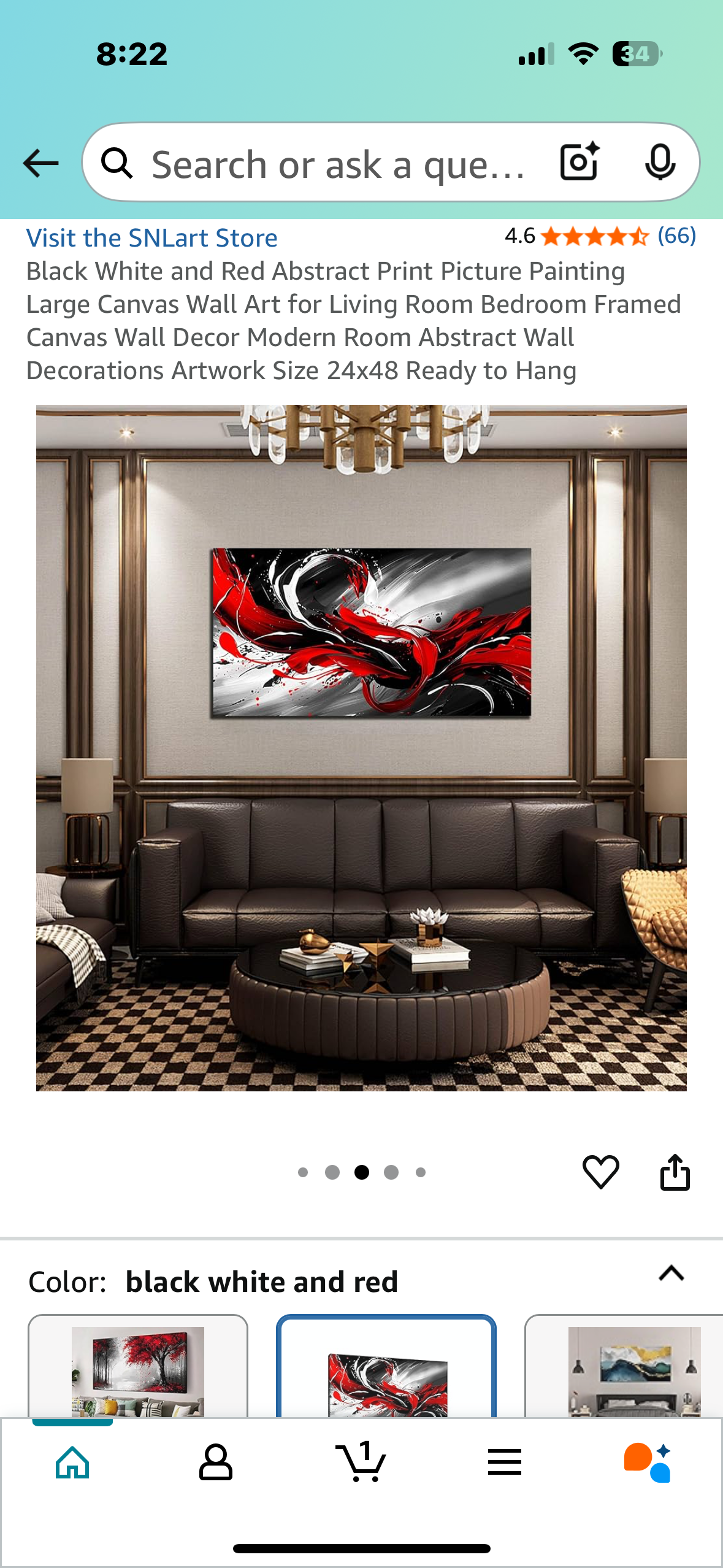 Black, White and Red Abstract Painting Canvas, Framed Canvas Wall Decor, Modern Abstract Wall Decoration 24x48, Ready to Hang (L988)