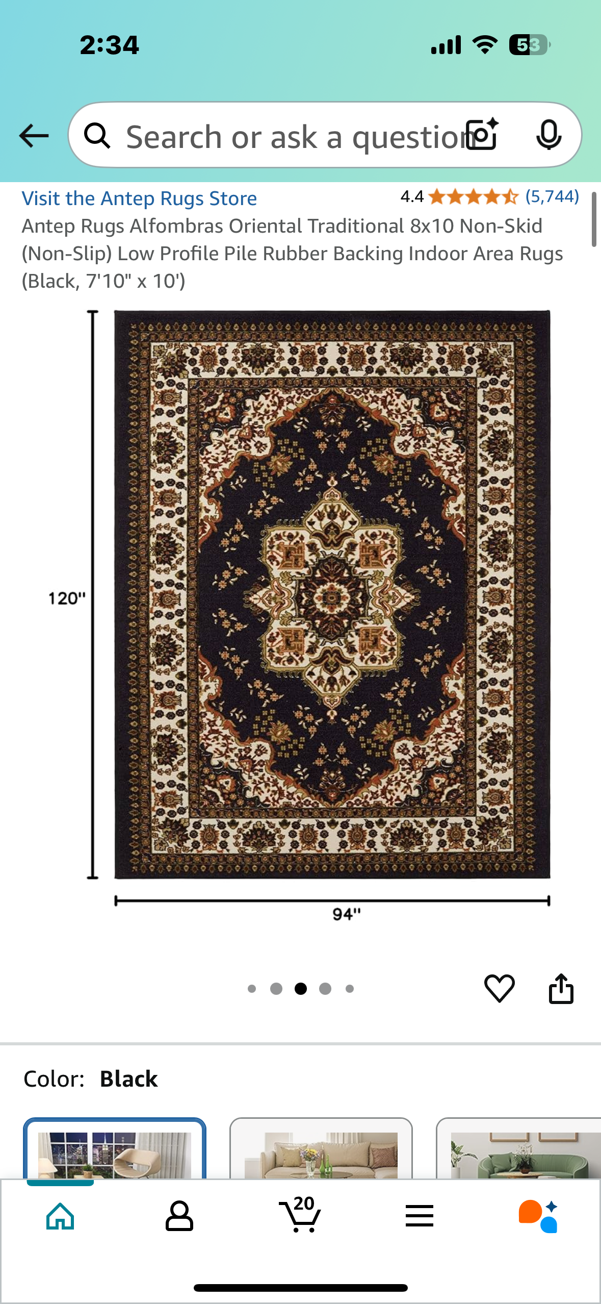 New - Antep Rugs Alfombras Oriental Traditional Non-Skid Low Profile Indoor Area Rug (Black, 7'10" x 10') (L882)