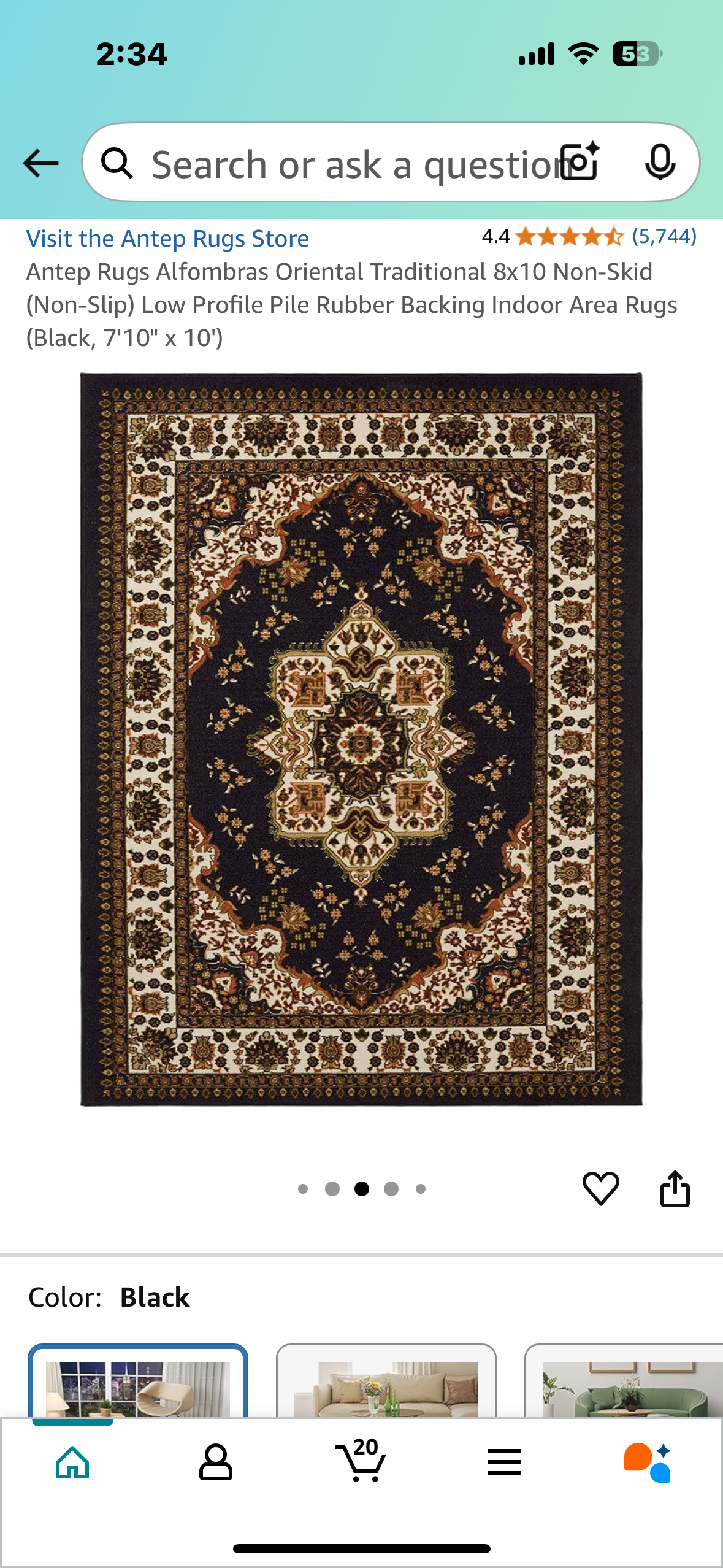 New - Antep Rugs Alfombras Oriental Traditional Non-Skid Low Profile Indoor Area Rug (Black, 7'10" x 10') (L882)