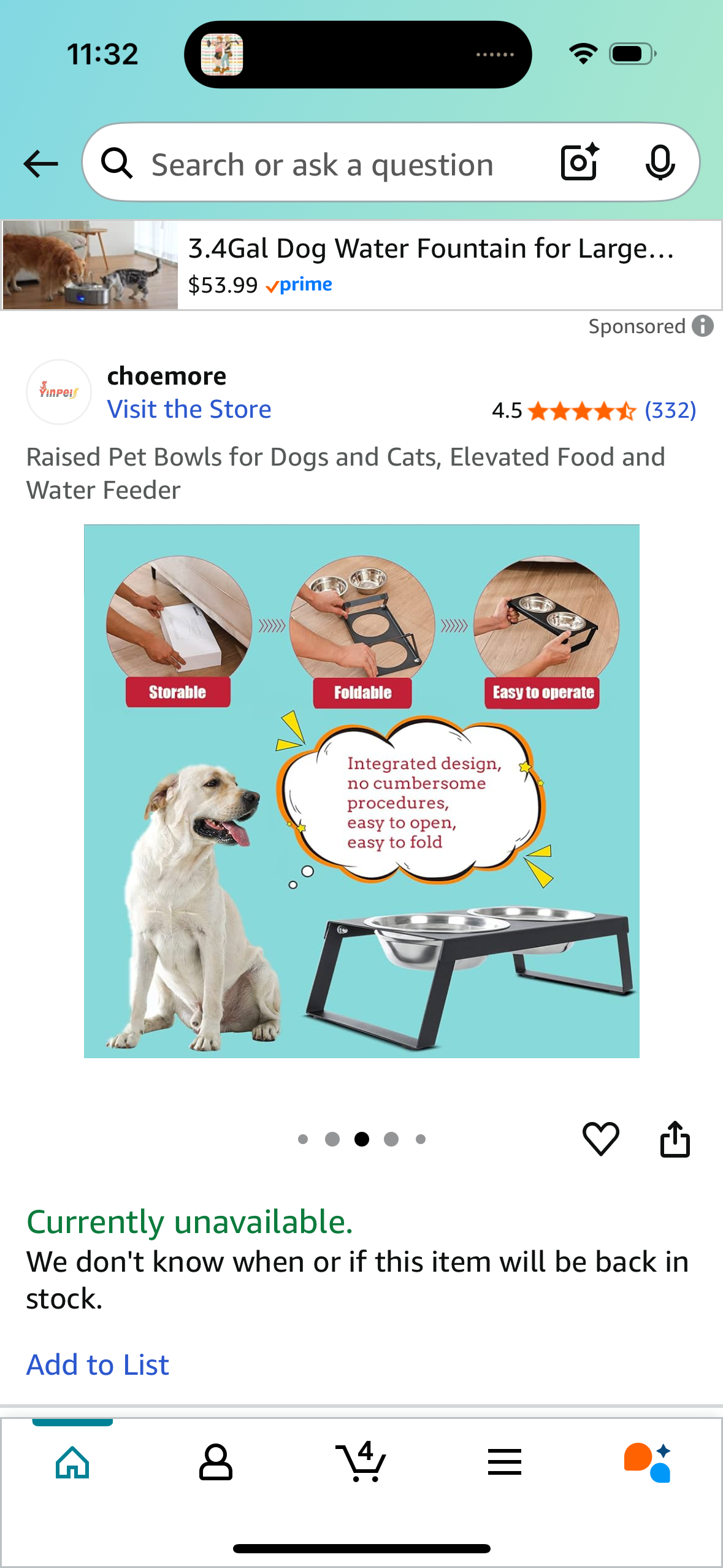 Raised Pet Bowls for Dogs and Cats, Elevated Food and Water Feeder