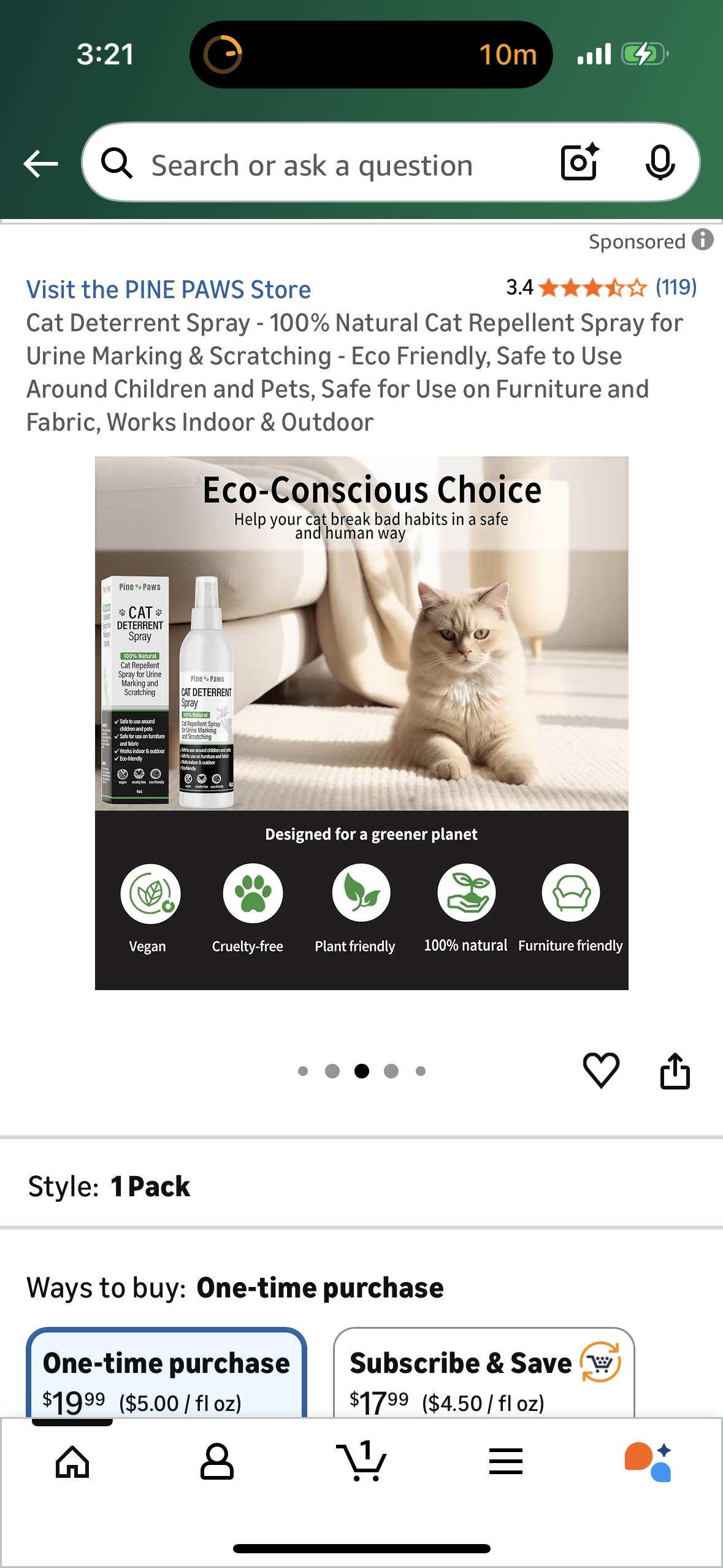 Cat Deterrent Spray - 100% Natural Cat Repellent Spray for Urine Marking & Scratching - Eco Friendly, Safe to Use Around Children and Pets, Safe for Use on Furniture and Fabric, Works Indoor & Outdoor