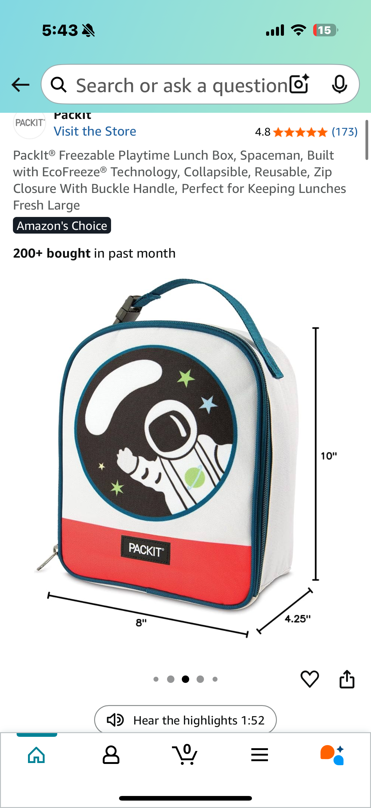 PackIt® Freezable Playtime Lunch Box, Spaceman, Built with EcoFreeze® Technology, Collapsible, Reusable, Zip Closure With Buckle Handle, Perfect for Keeping Lunches Fresh Large