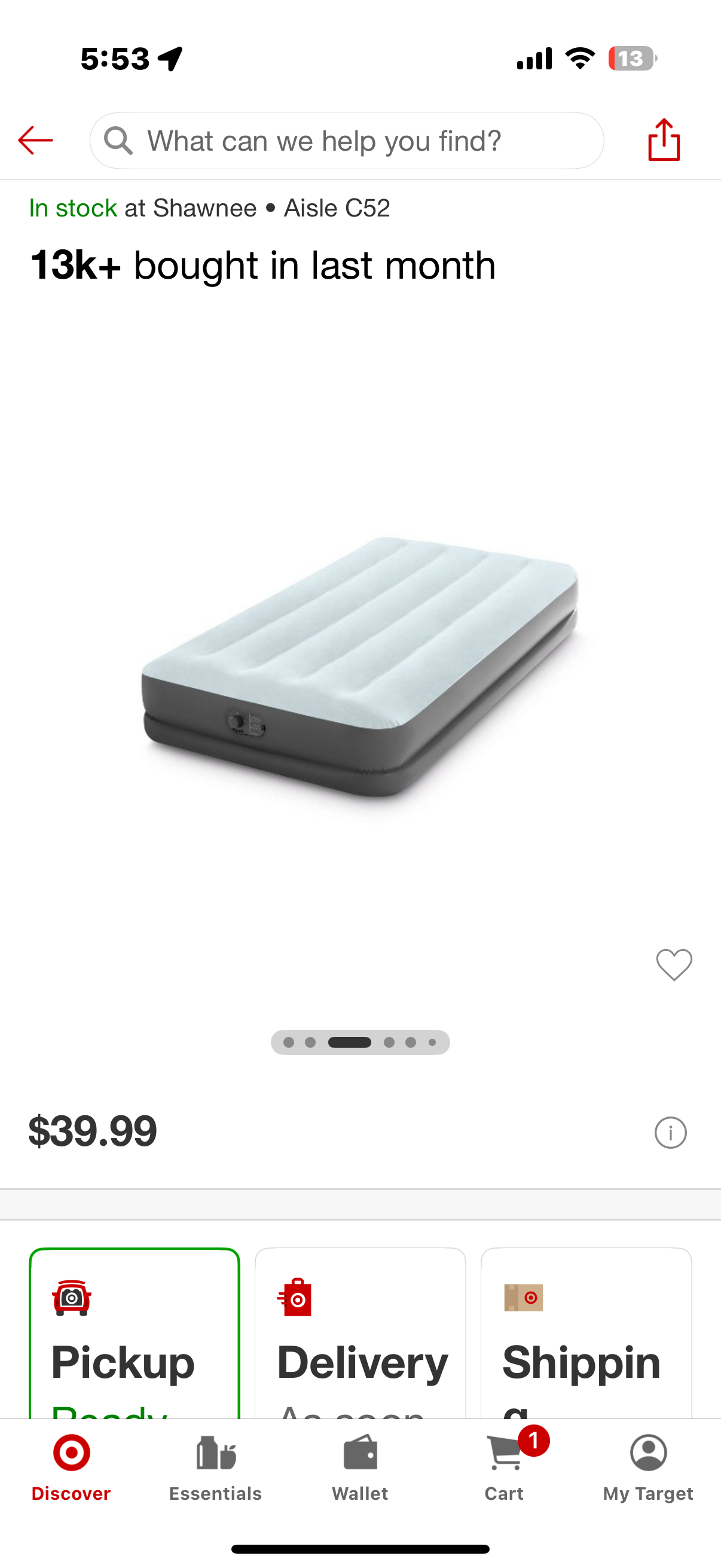 Intex Mid Rise 12" Air Mattress with Internal USB Pump - Twin Size