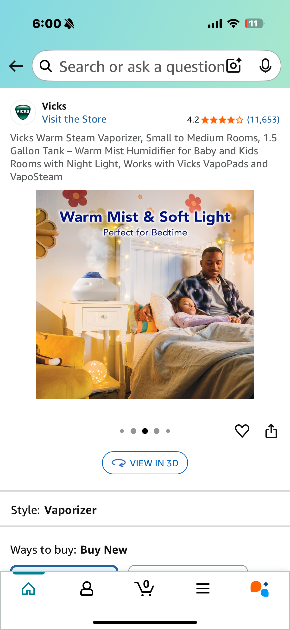 Vicks Warm Steam Vaporizer, Small to Medium Rooms, 1.5 Gallon Tank – Warm Mist Humidifier for Baby and Kids Rooms with Night Light, Works with Vicks VapoPads and VapoSteam