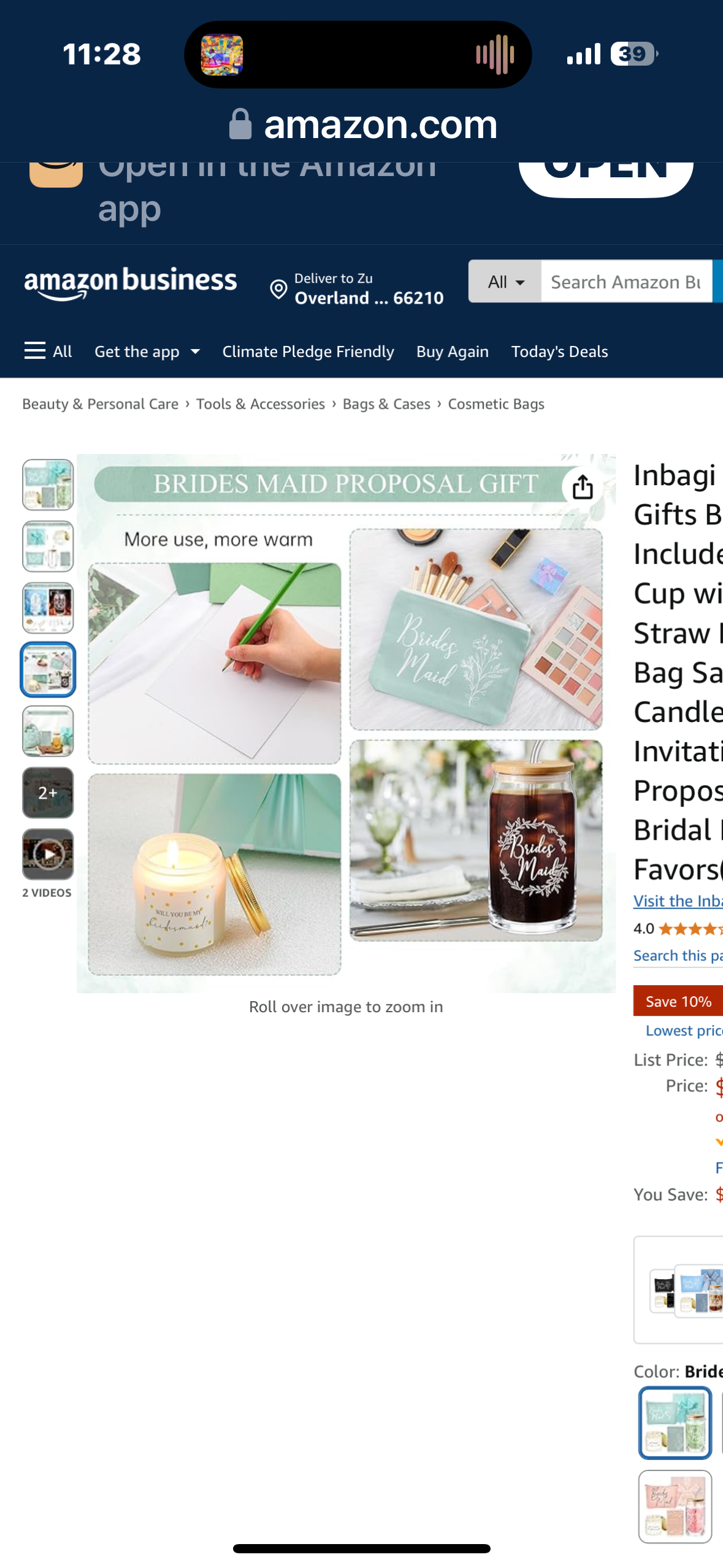 Inbagi Bridesmaid Gifts Box Set of 5 Includes Glass Cup with Lid and Straw Makeup Bag Sage Scented Candle Wedding Invitation Cards Proposal Gifts for Bridal Party Favors (Sage)