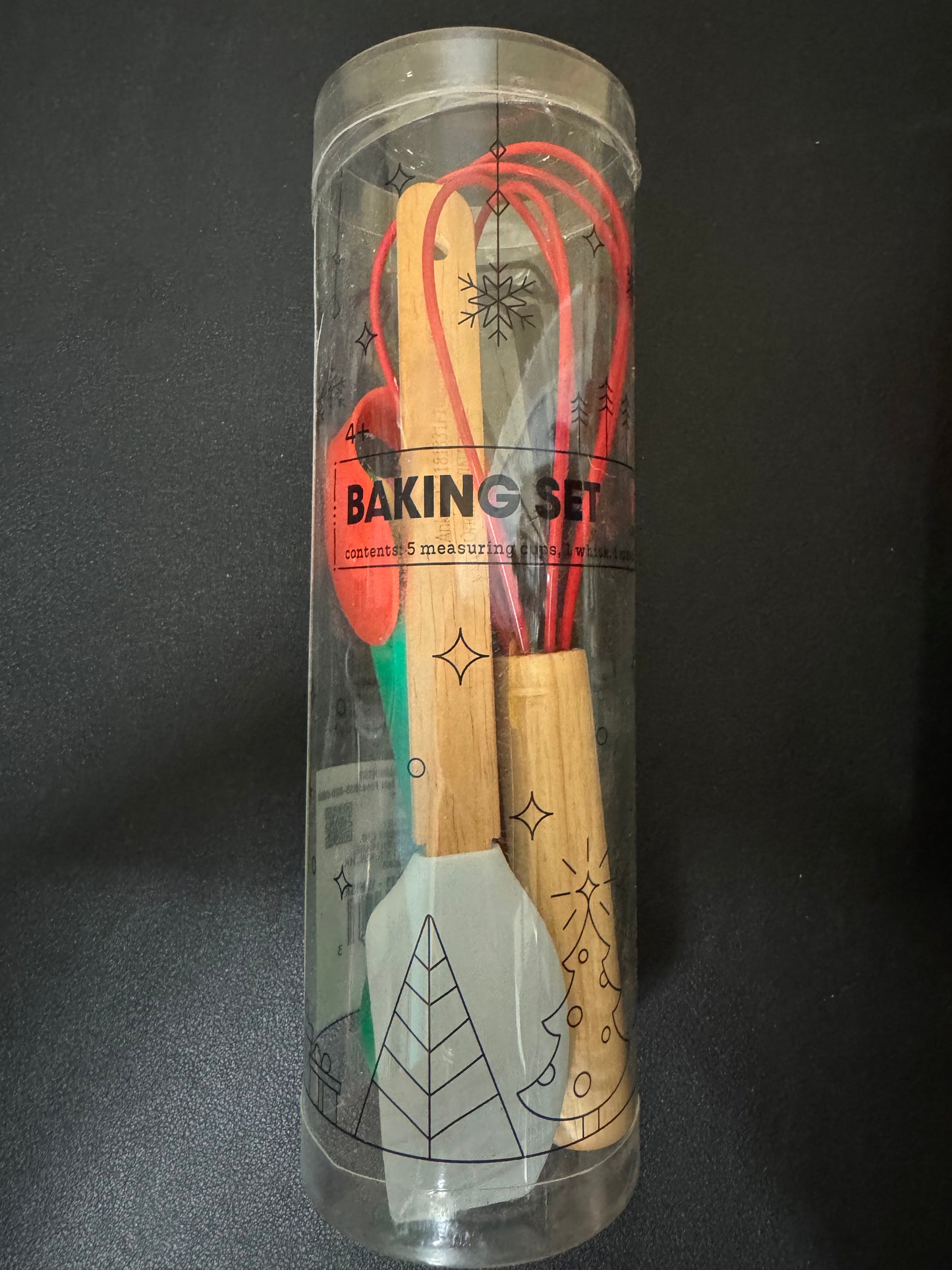 Christmas In the Kitchen 3 Sets for Kids - Charcuterie Board with Cutter and Tongs, Rolling Pin with 3 Christmas Cookie Cutters, Baking Set with Whisk Spatula and Measuring Spoons
