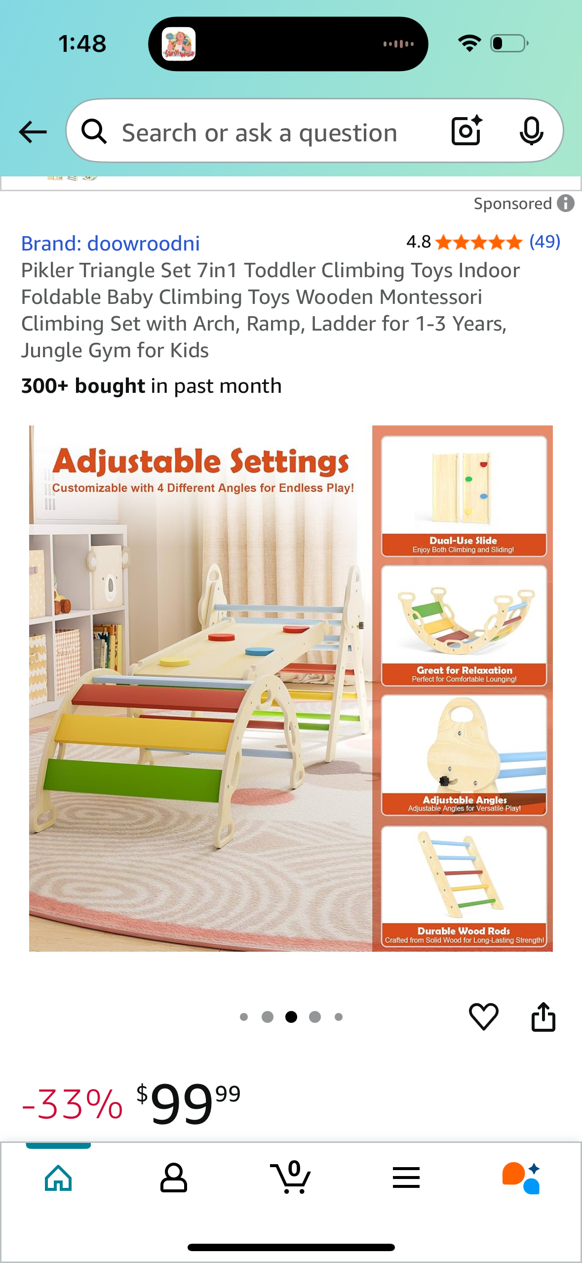 Pikler Triangle Set 7in1 Toddler Climbing Toys Indoor Foldable Baby Climbing Toys Wooden Montessori Climbing Set with Arch, Ramp, Ladder for 1-3 Years, Jungle Gym for Kids
