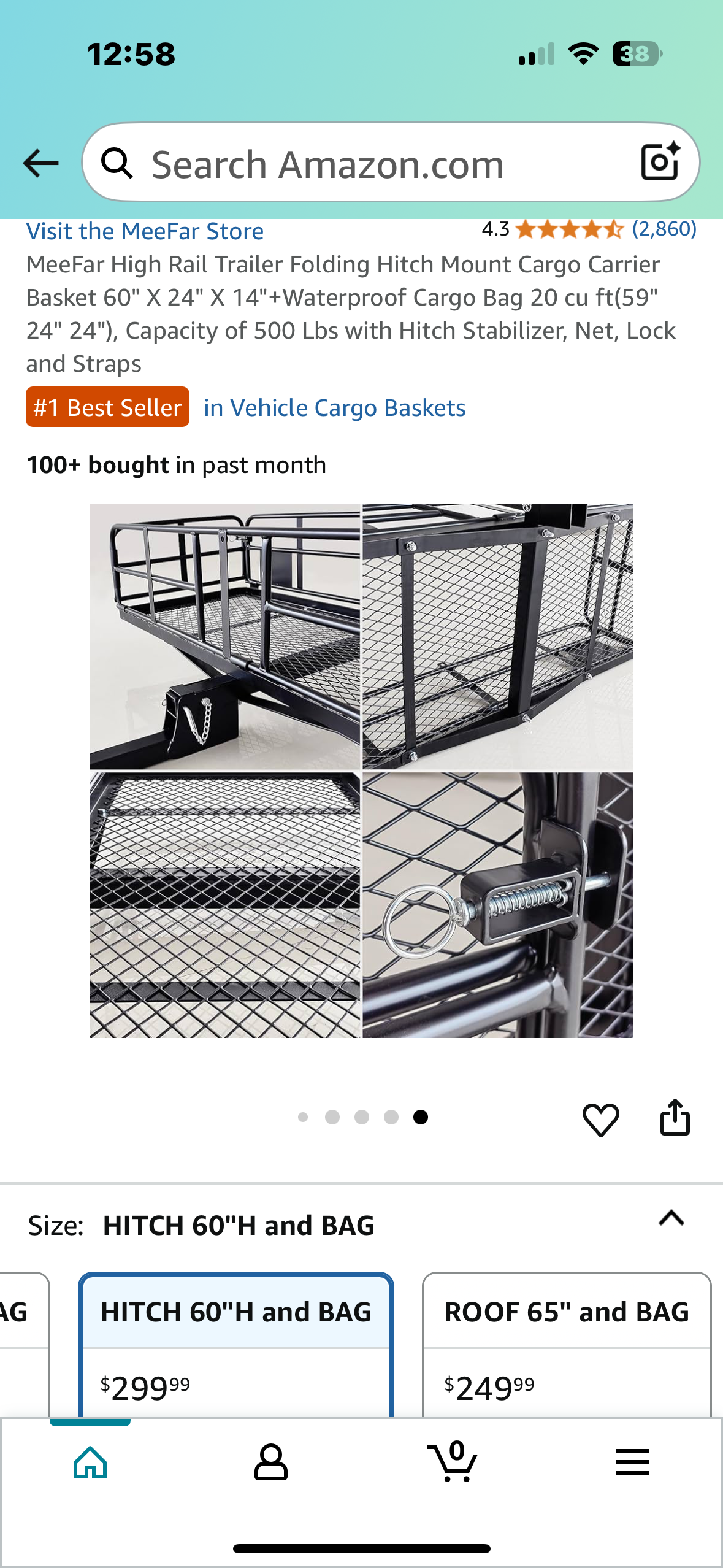 MeeFar High Rail Trailer Folding Hitch Mount Cargo Carrier Basket, 60" X 24" X 14", Waterproof Cargo Bag 20 cu ft(59" 24" 24"), Capacity of 500 Lbs with Hitch Stabilizer, Net, Lock and Straps (G844)