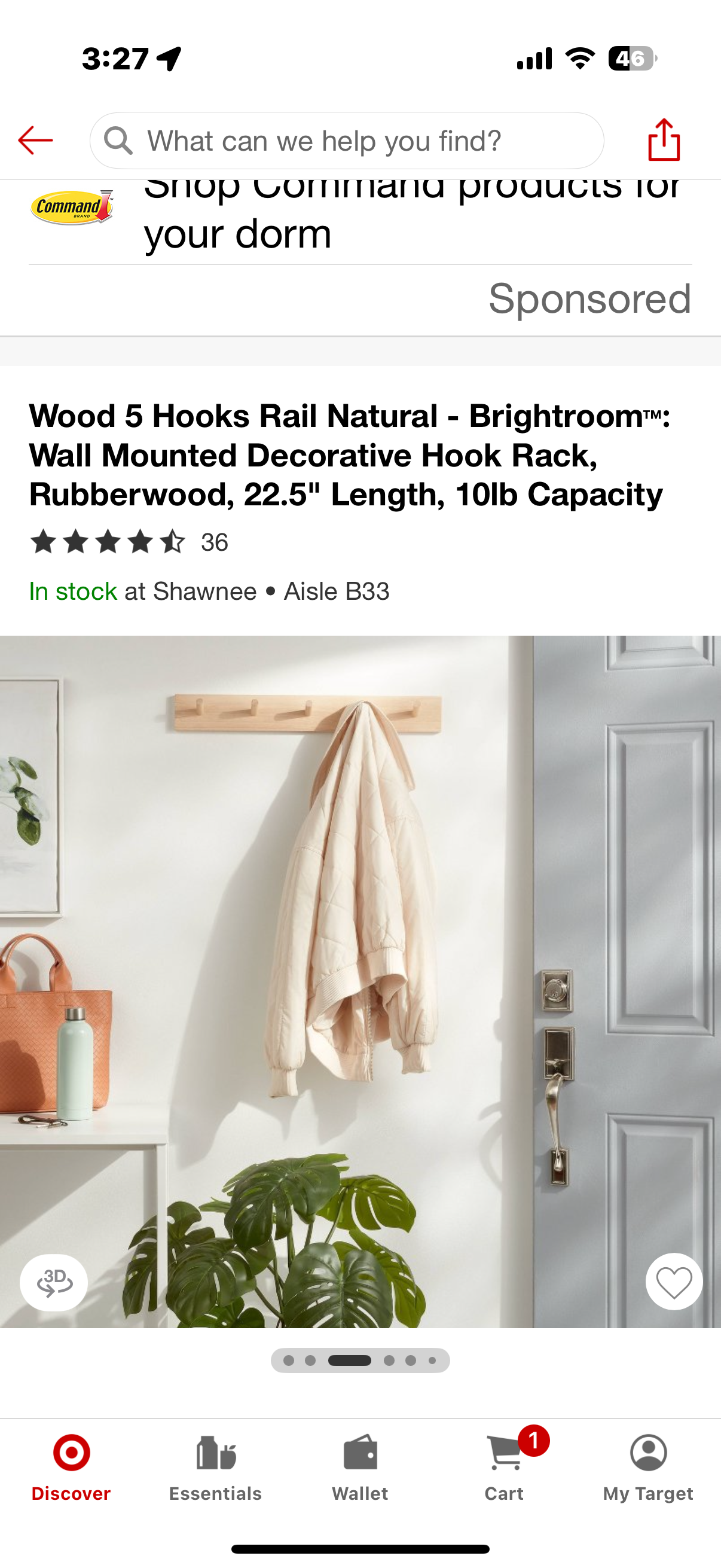 Wood 5 Hooks Rail Natural - Brightroom™: Wall Mounted Decorative Hook Rack, Rubberwood, 22.5" Length, 10lb Capacity