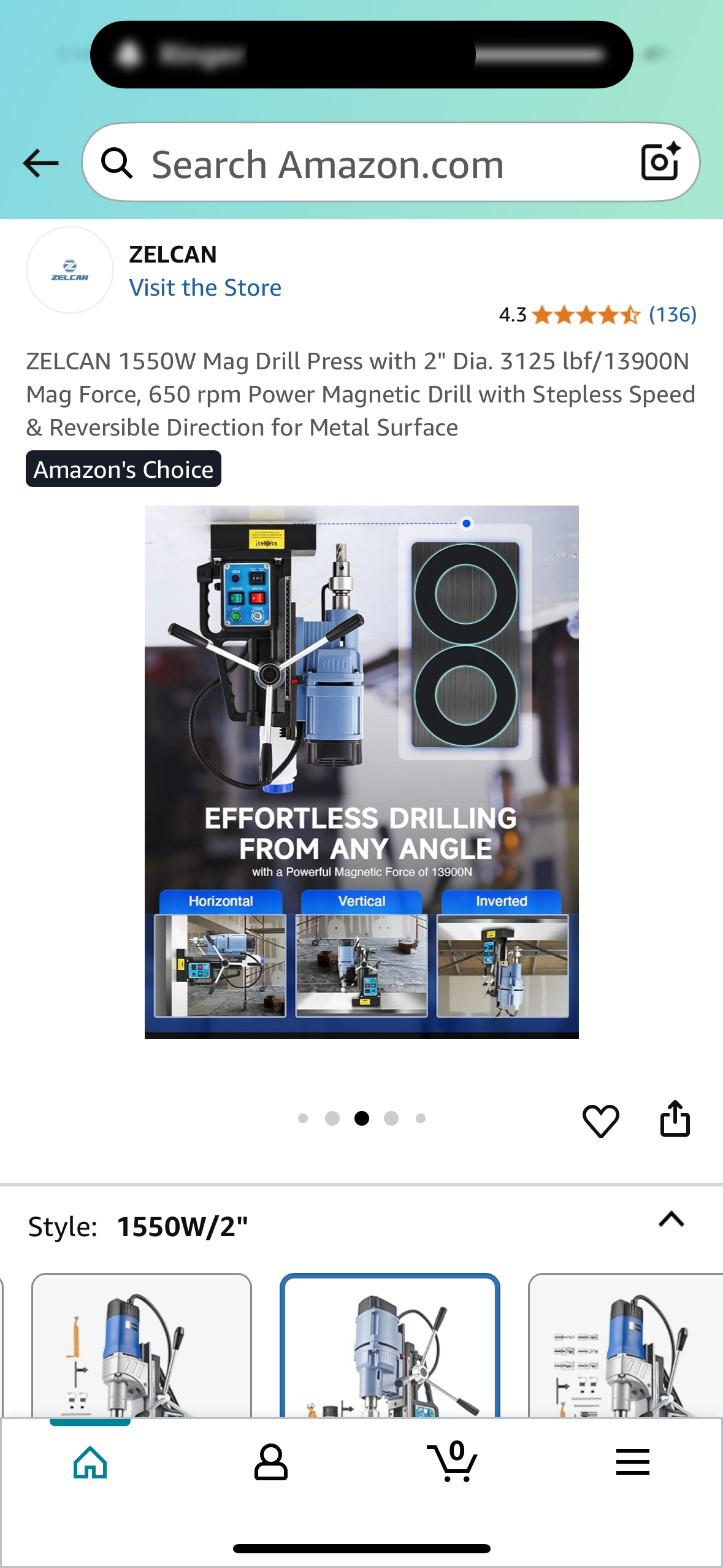 ZELCAN 1550W Mag Drill Press with 2" Dia. 3125 lbf/13900N Mag Force, 650 rpm Power Magnetic Drill with Stepless Speed & Reversible Direction for Metal Surface (G845)
