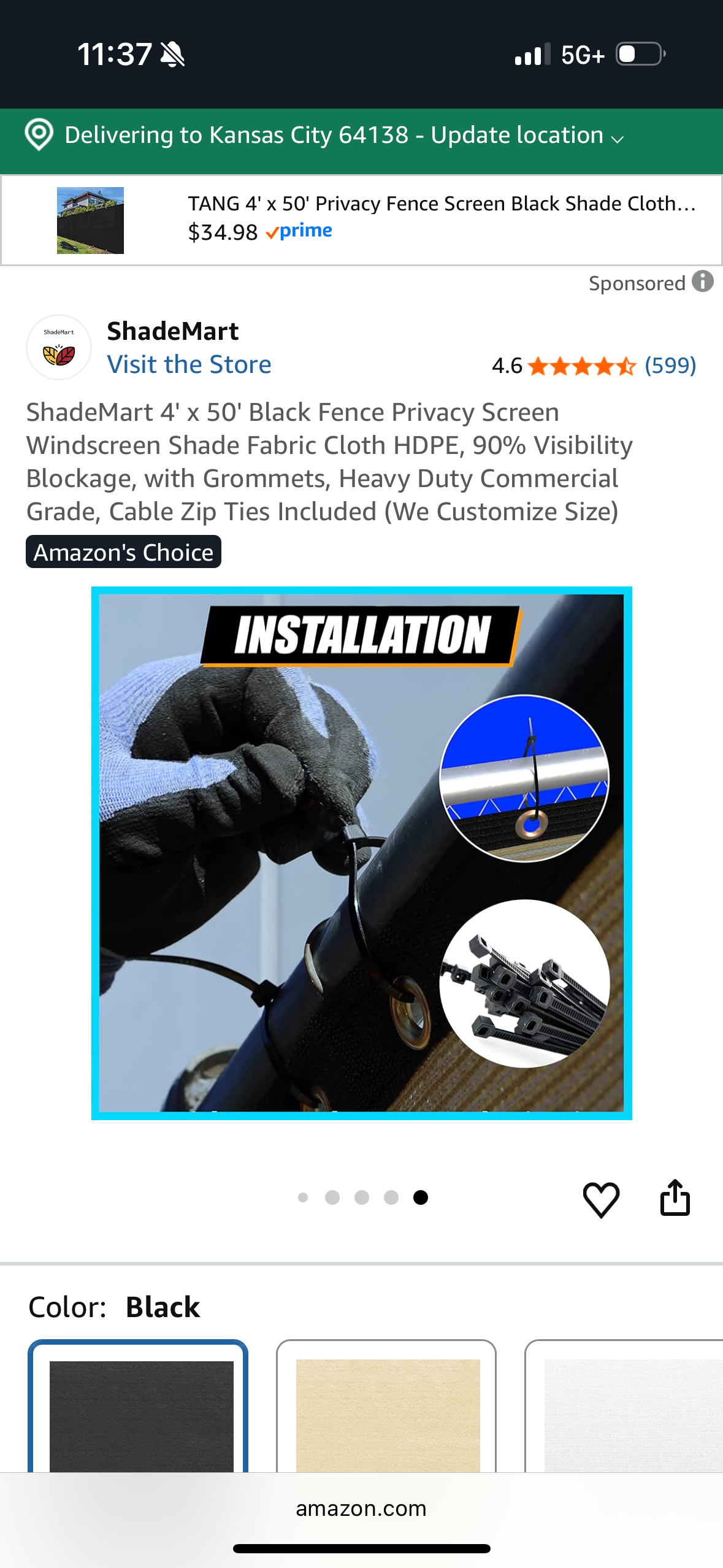 ShadeMart 4' x 50' Black Fence Privacy Screen Windscreen Shade Fabric Cloth HDPE, 90% Visibility Blockage, with Grommets, Heavy Duty Commercial Grade, Cable Zip Ties Included