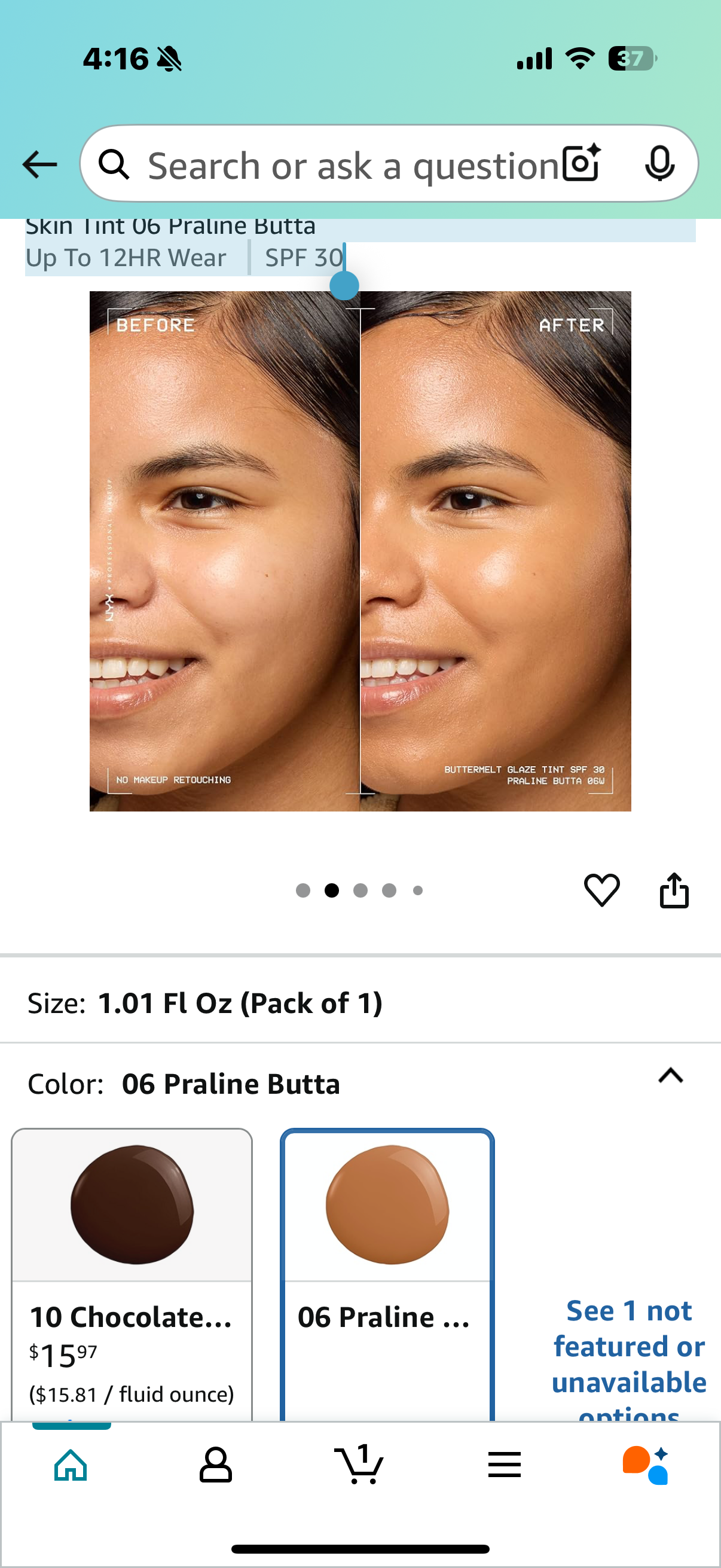 NYX PROFESSIONAL MAKEUP Buttermelt Glaze Soft Glow Skin Tint 06 Praline Butta Up To 12HR Wear SPF 30