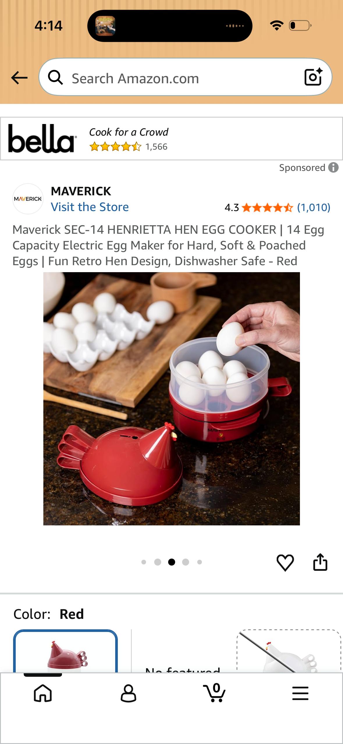 Maverick SEC-14 HENRIETTA HEN EGG COOKER | 14 Egg Capacity Electric Egg Maker for Hard, Soft & Poached Eggs | Fun Retro Hen Design, Dishwasher Safe - Red