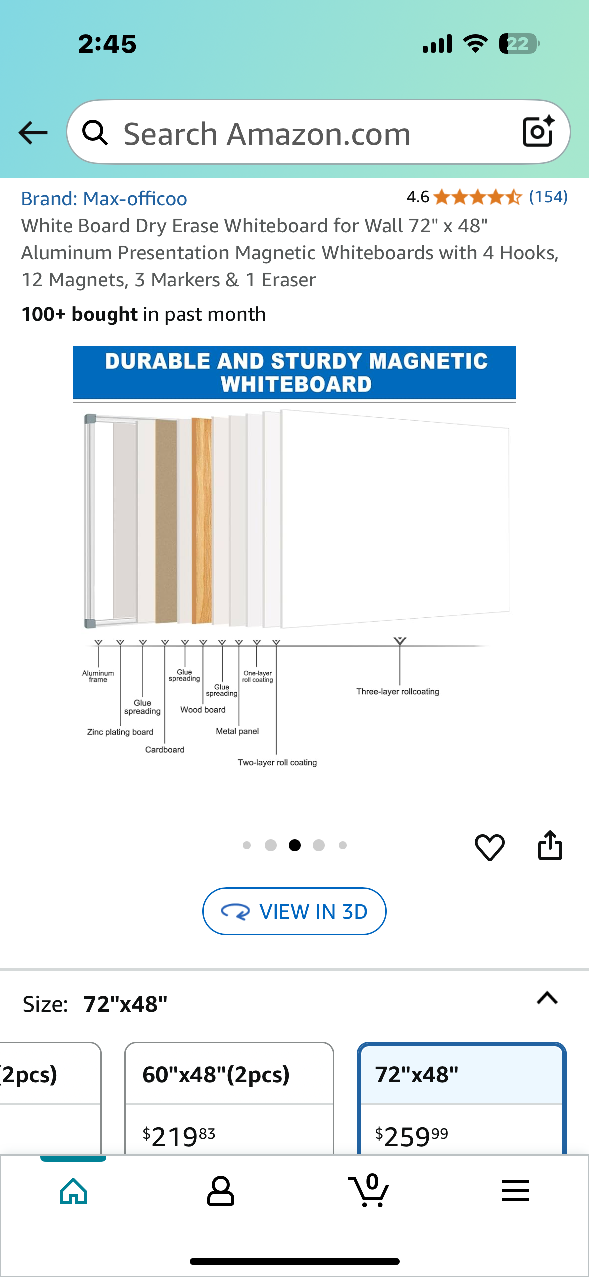 Dry Erase Whiteboard 72" x 48", Aluminum Presentation Magnetic Whiteboard with 4 Hooks, 12 Magnets, 3 Markers & 1 Eraser (O442)