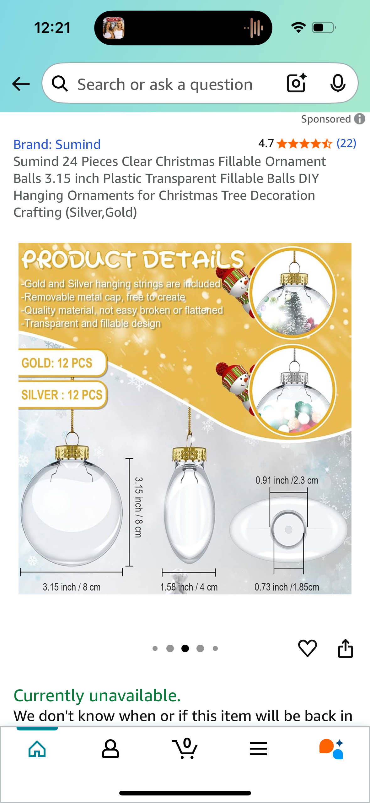 Sumind 24 Pieces Clear Christmas Fillable Ornament Balls 3.15 inch Plastic Transparent Fillable Balls DIY Hanging Ornaments for Christmas Tree Decoration Crafting (Silver,Gold)