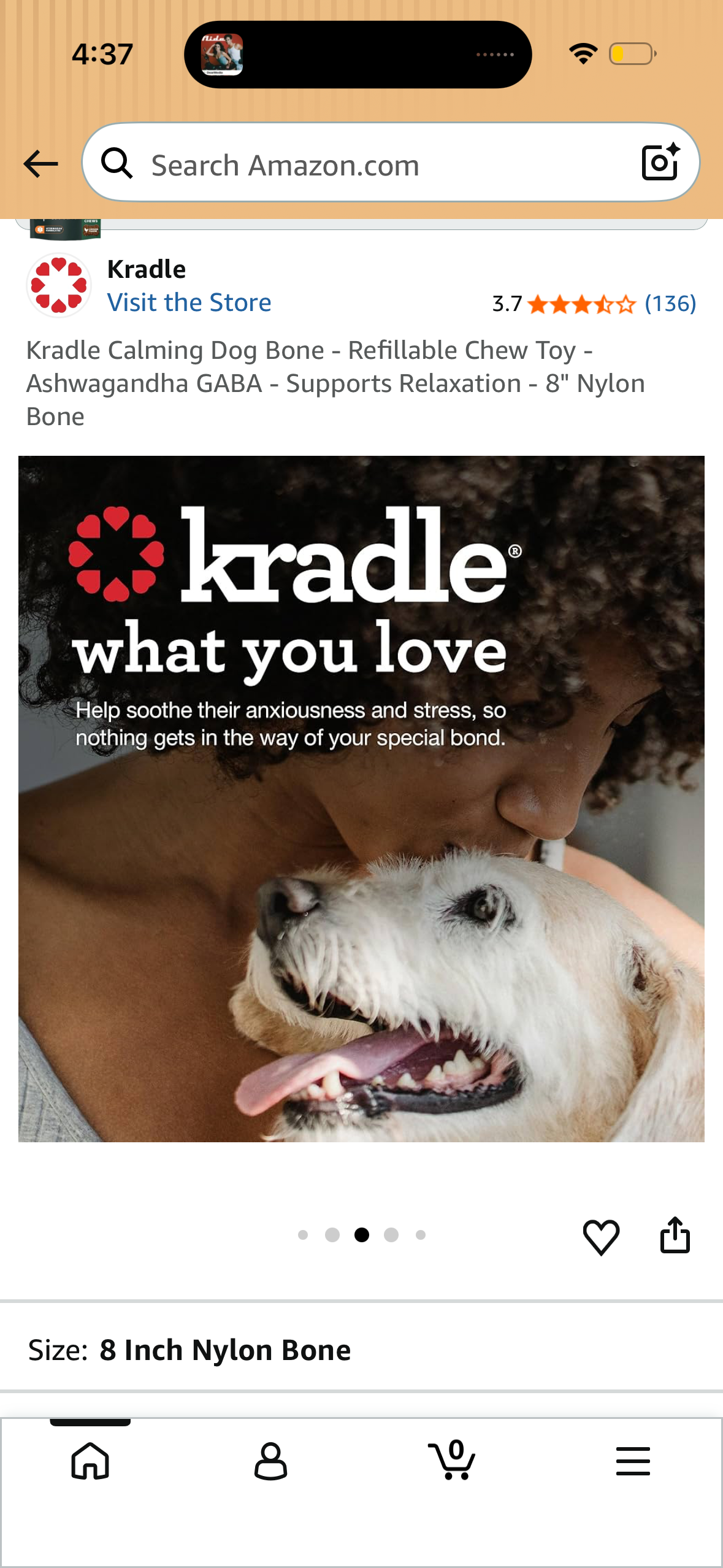 Kradle Calming Dog Bone - Refillable Chew Toy - Ashwagandha GABA - Supports Relaxation - 8" Nylon Bone