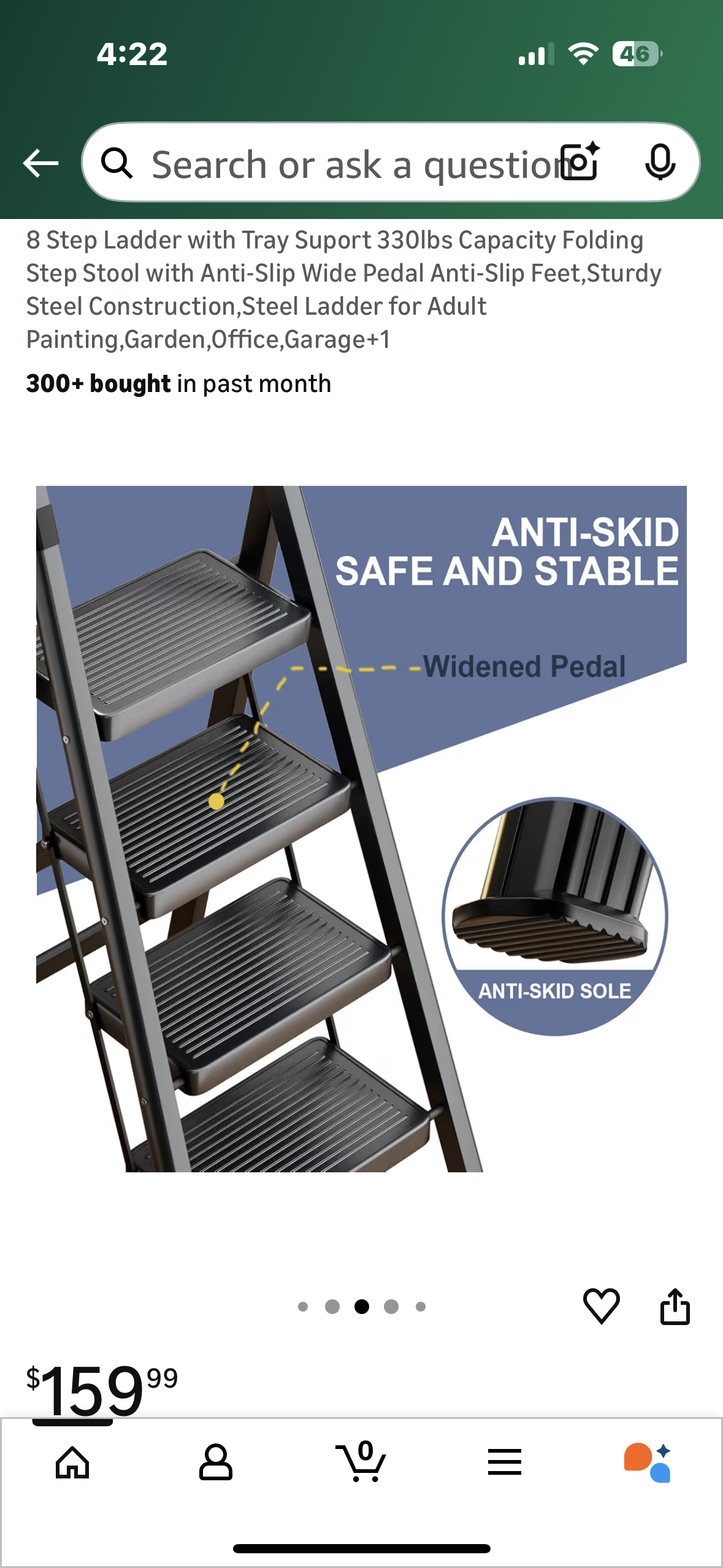 8 Step Ladder, Supports 330lbs Capacity, Folding Step Stool with Anti-Slip Wide Pedal, Anti-Slip Feet, Sturdy Steel Construction, Steel Ladder for Painting, Garden,Office,Garage (G921)