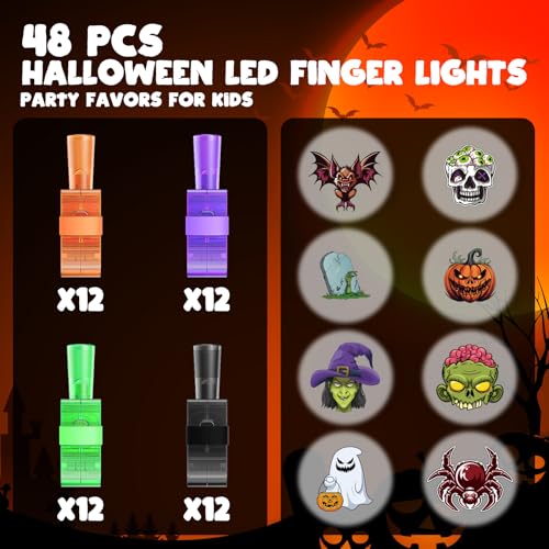 Halloween Party Favors, 48 Pcs Halloween Finger Lights for Kids Halloween Light Up Toys Bulk Glow Halloween Goodie Bag Fillers Supplies Non Candy Treats Basket Stuffers Classroom Prizes for Kids Trick