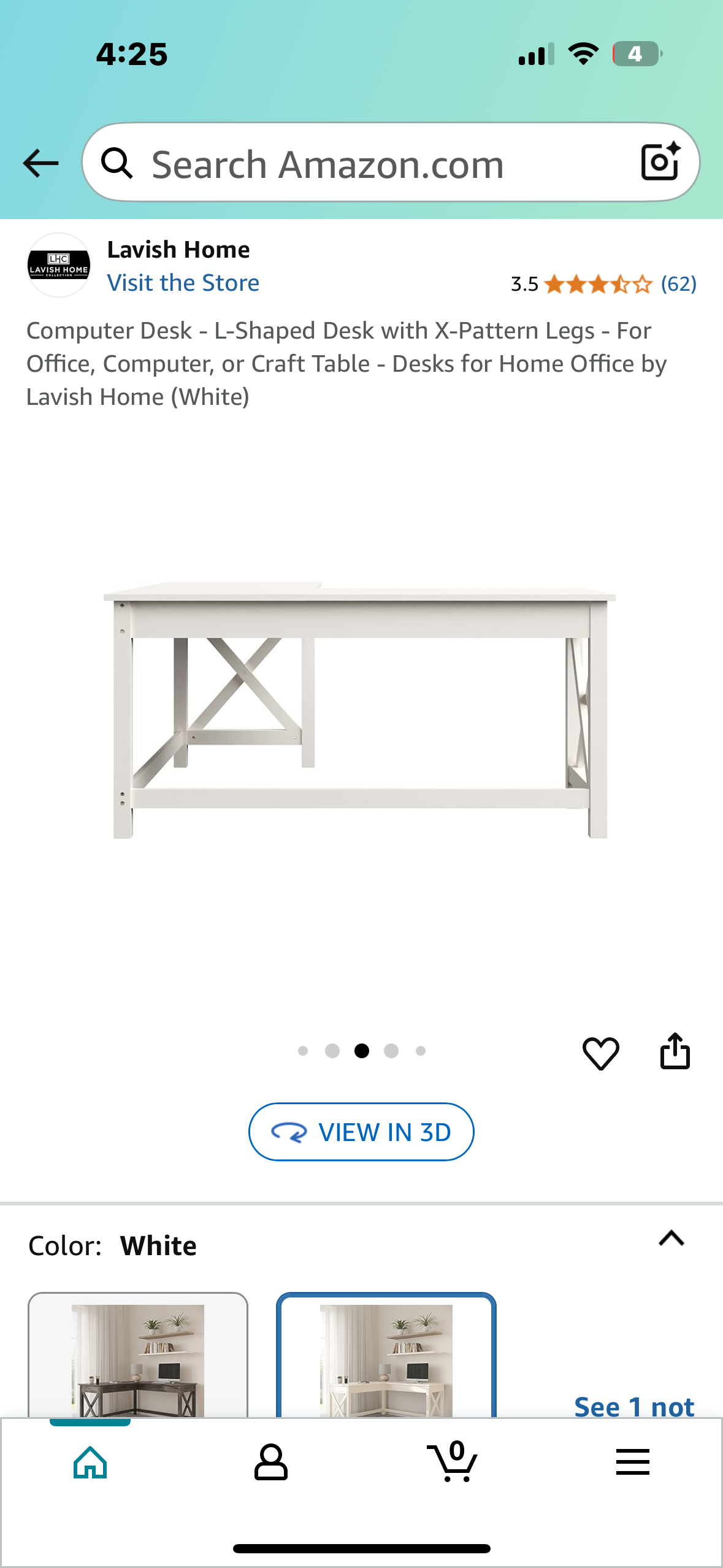 Computer Desk - L-Shaped Desk with X-Pattern Legs - For Office, Computer, or Craft Table (White) (O443)