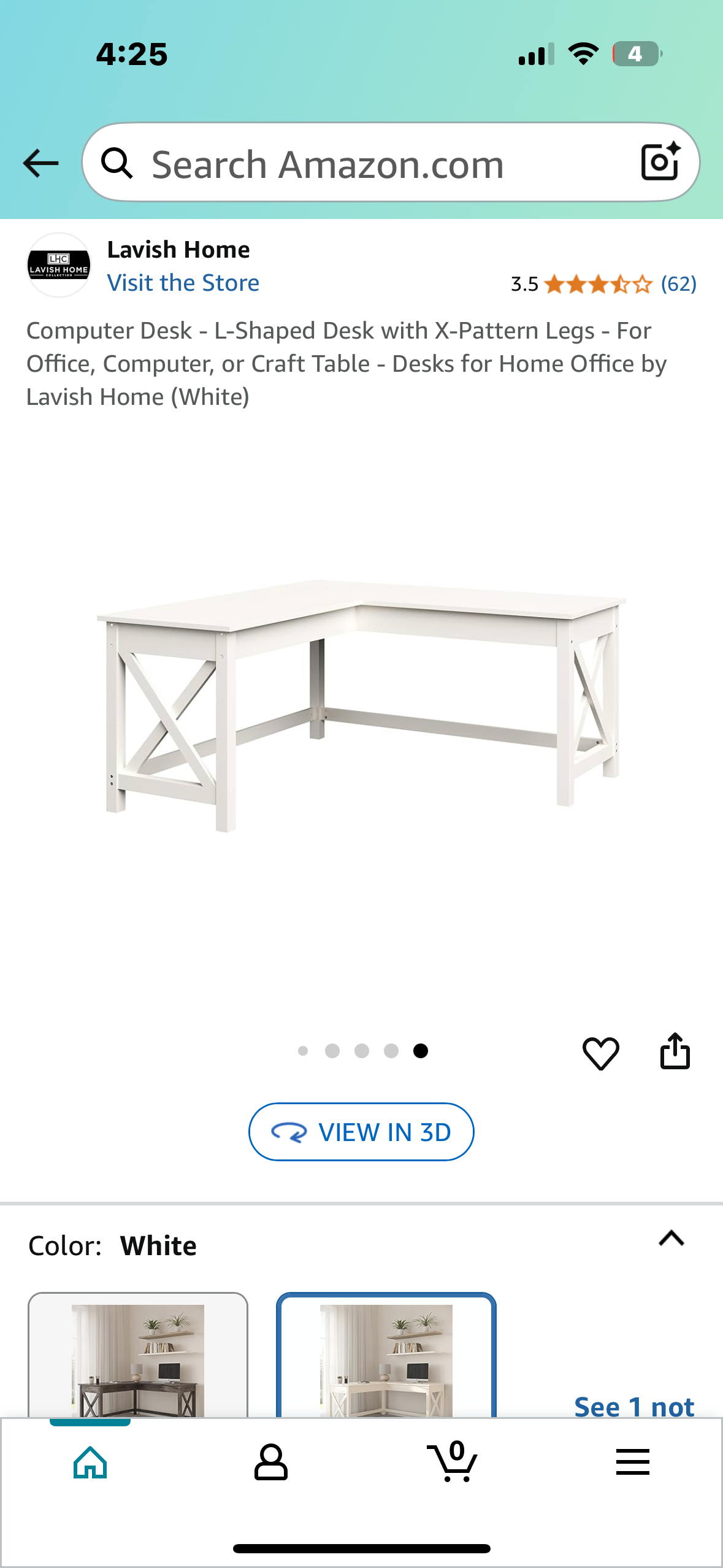 Computer Desk - L-Shaped Desk with X-Pattern Legs - For Office, Computer, or Craft Table (White) (O443)