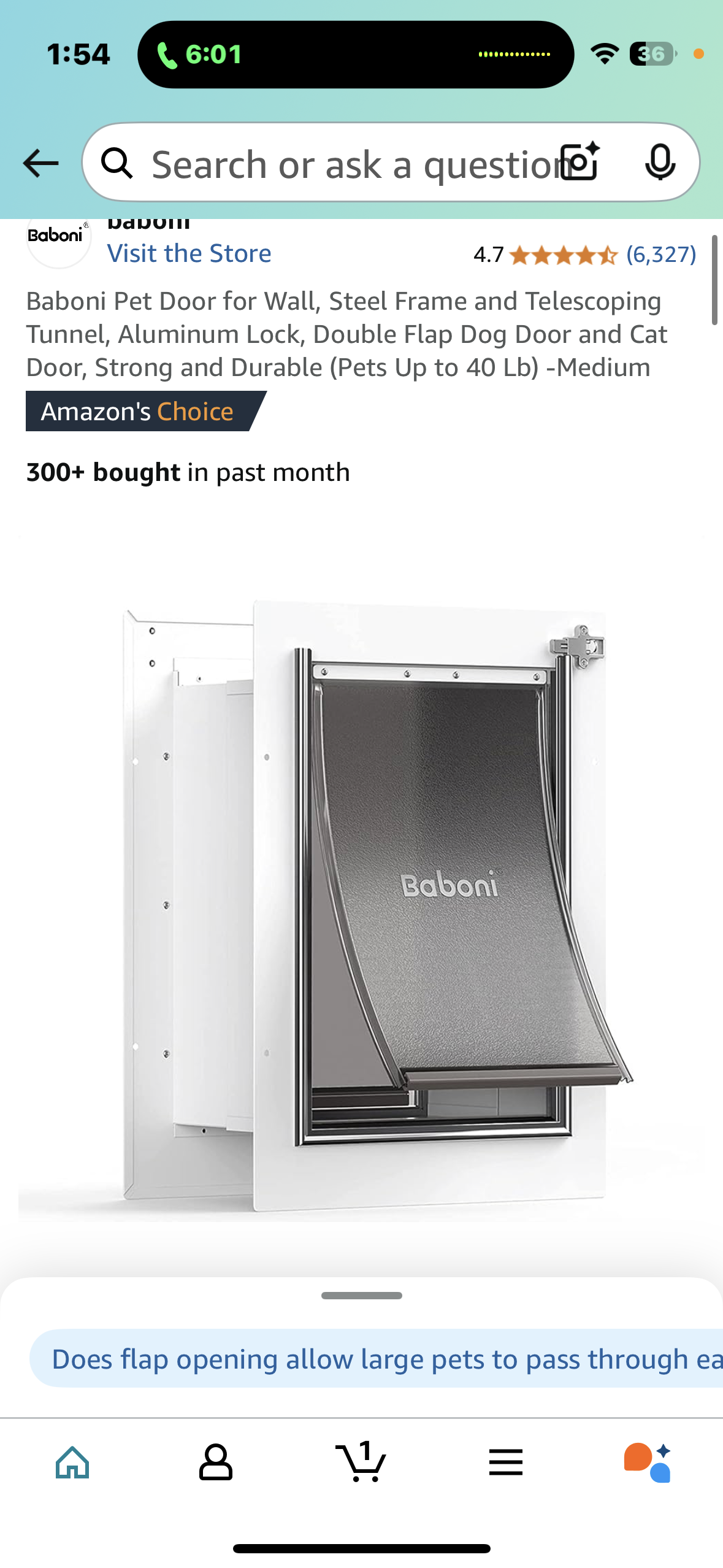 Baboni Pet Door for Wall, Steel Frame and Telescoping Tunnel, Aluminum Lock, Double Flap Dog Door and Cat Door, Strong and Durable (Pets Up to 40 Lb) -Medium