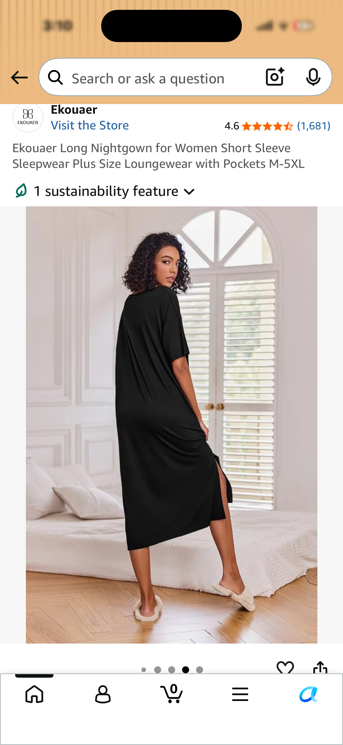 Ekouaer Long Nightgown for Women Short Sleeve Sleepwear Plus Size Loungewear with Pockets (Size Large)