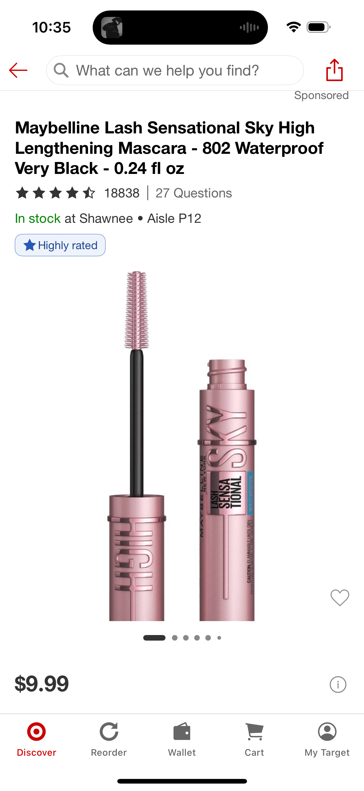 Maybelline Lash Sensational Sky High Lengthening Mascara - 802 Waterproof Very Black - 0.24 fl oz