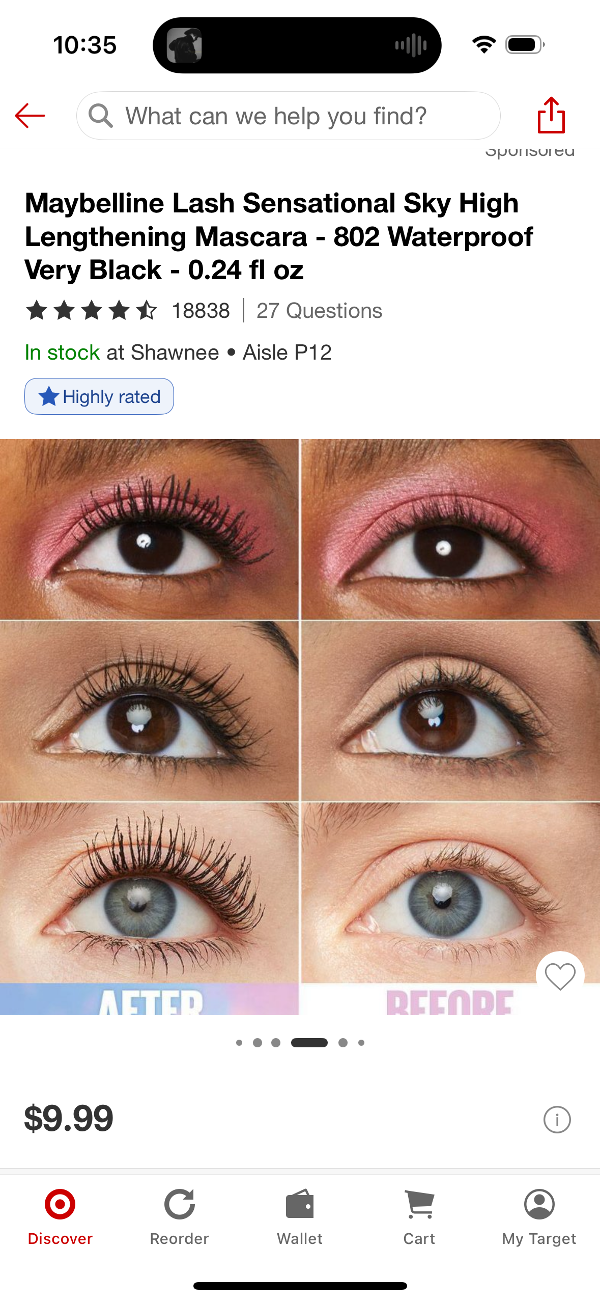 Maybelline Lash Sensational Sky High Lengthening Mascara - 802 Waterproof Very Black - 0.24 fl oz