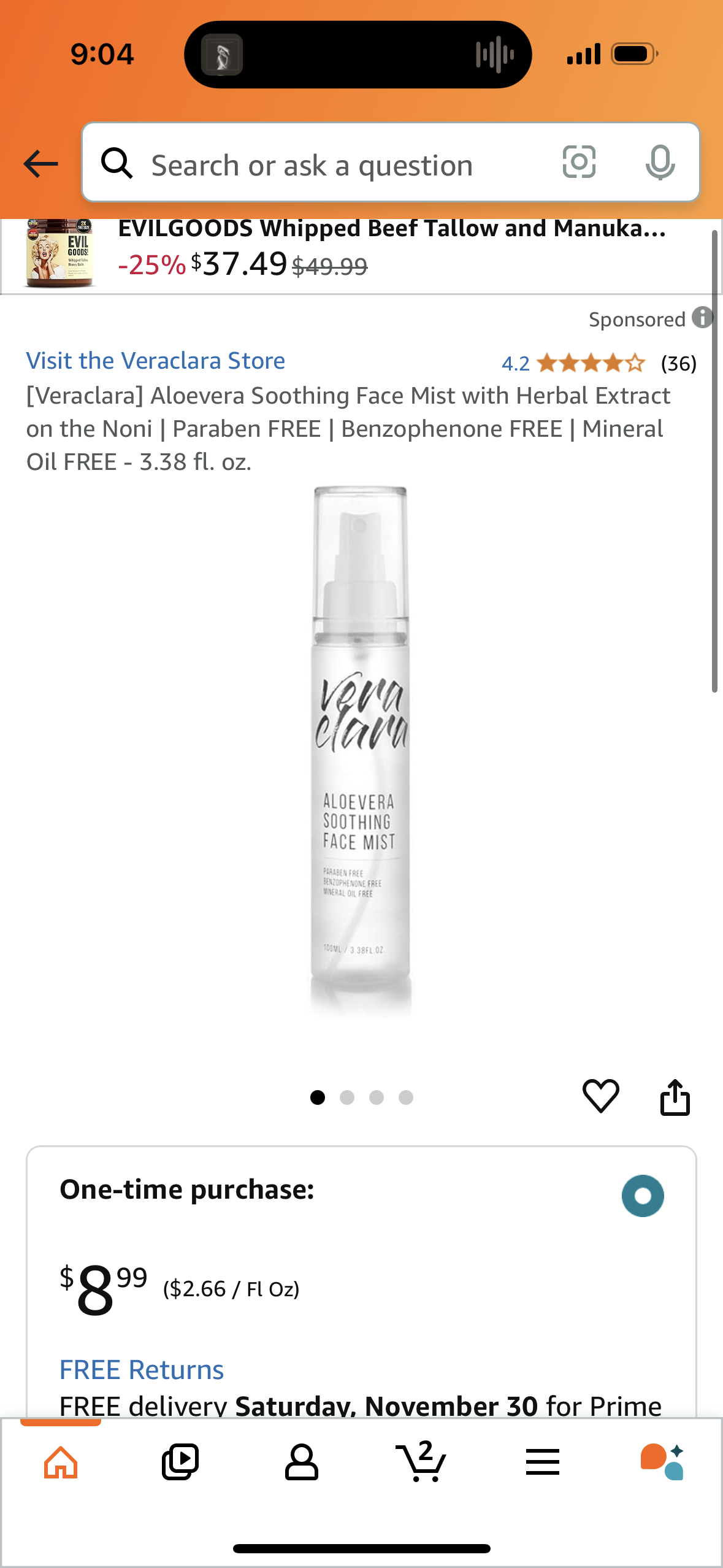 Aloevera Soothing Face Mist with Herbal Extract on the Noni | Paraben FREE | Benzophenone FREE | Mineral Oil FREE - 3.38 fl. oz