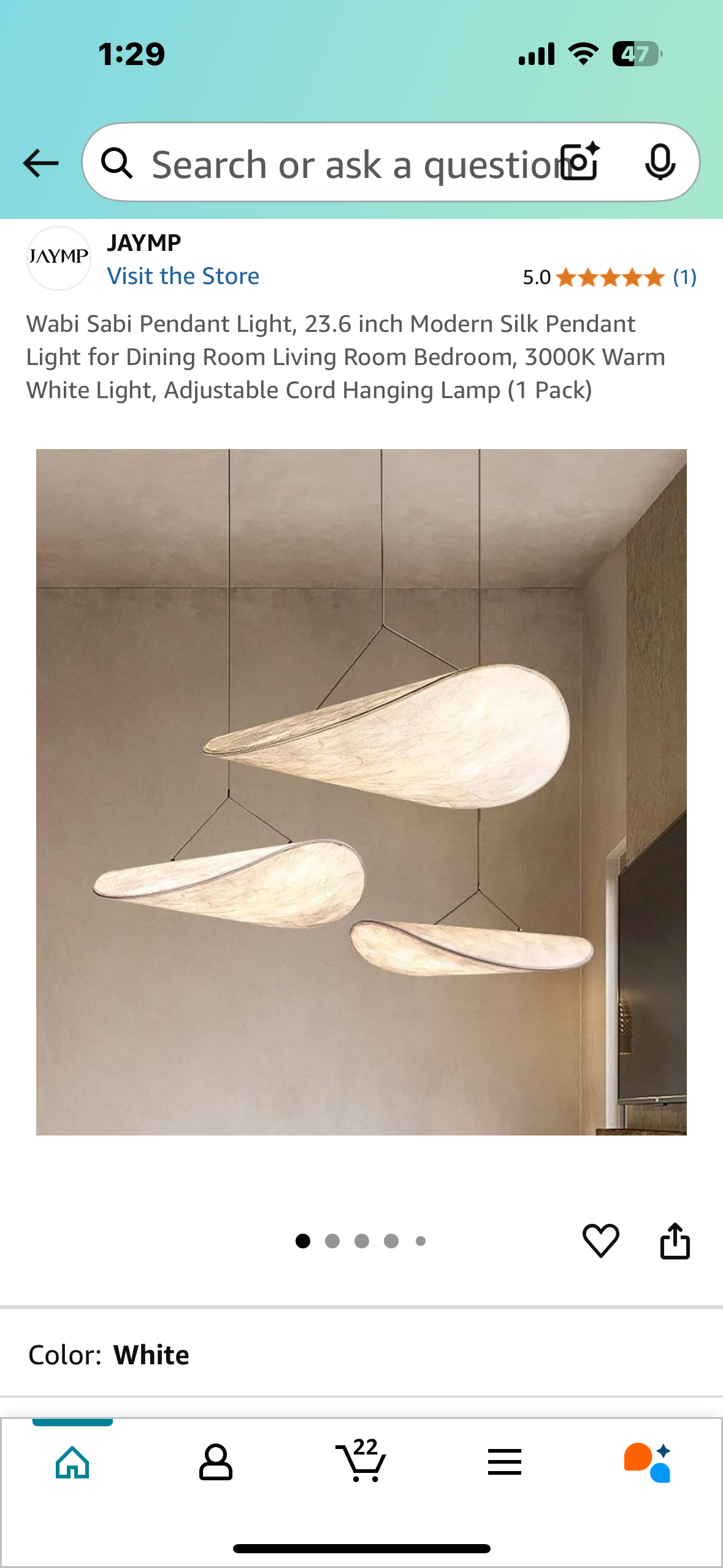 New - Wabi Sabi Pendant Light, 23.6” Modern Silk Pendant Light for Dining Room, Living Room Bedroom, 3000K Warm White Light, (1 Pack) (L893)