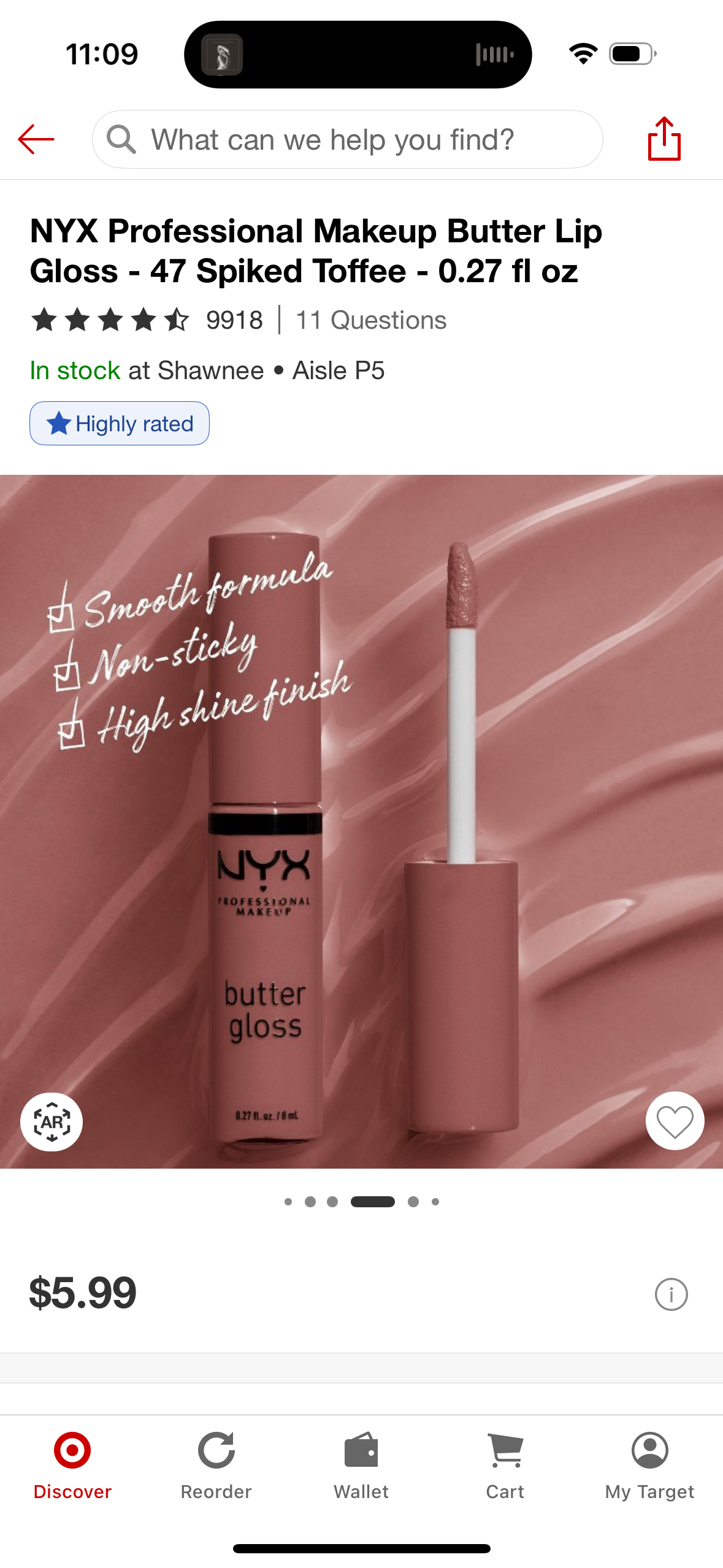 NYX Professional Makeup Butter Lip Gloss - 47 Spiked Toffee - 0.27 fl oz