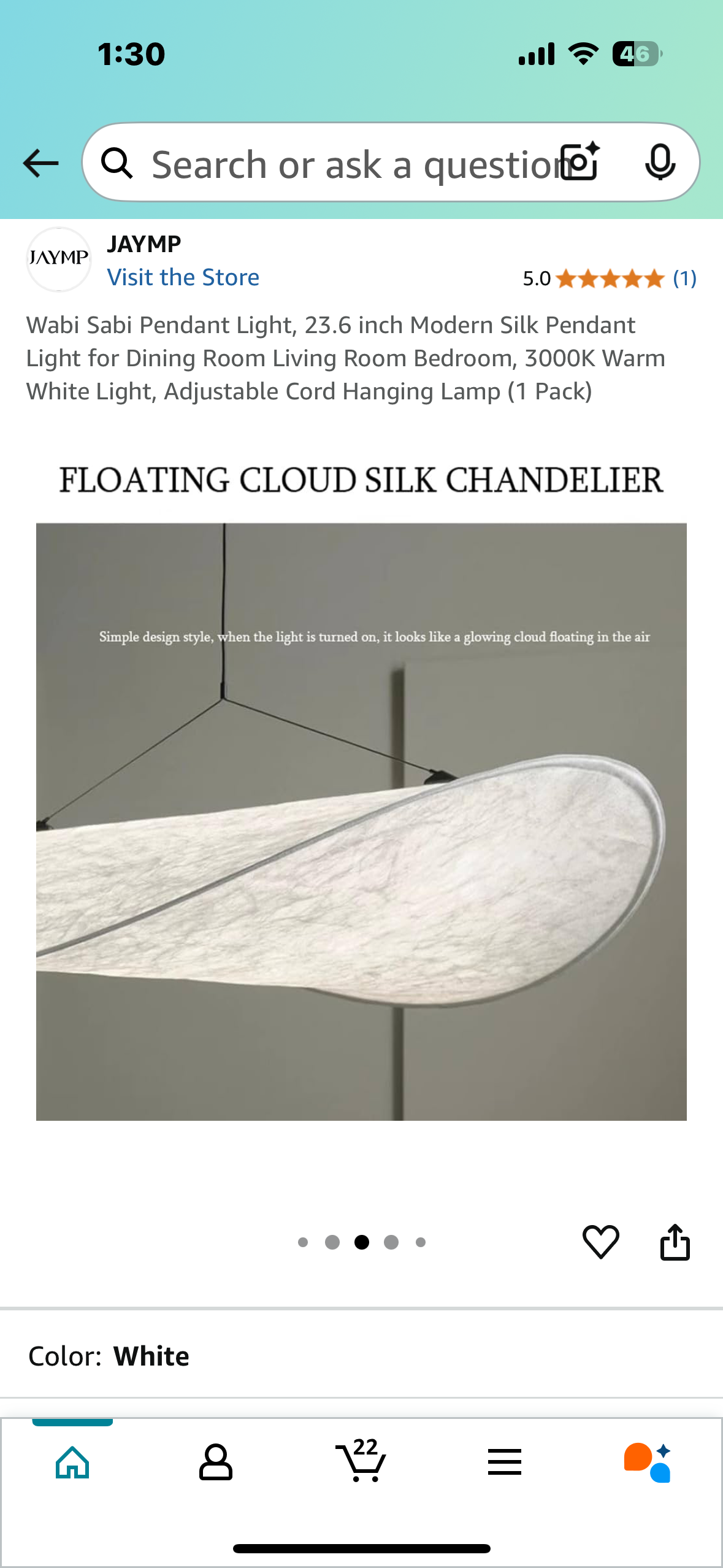 New - Wabi Sabi Pendant Light, 23.6” Modern Silk Pendant Light for Dining Room, Living Room Bedroom, 3000K Warm White Light, (1 Pack) (L893)