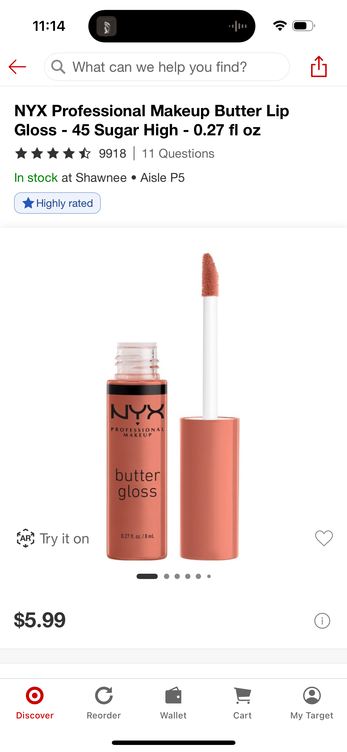 NYX Professional Makeup Butter Lip Gloss - 45 Sugar High - 0.27 fl oz