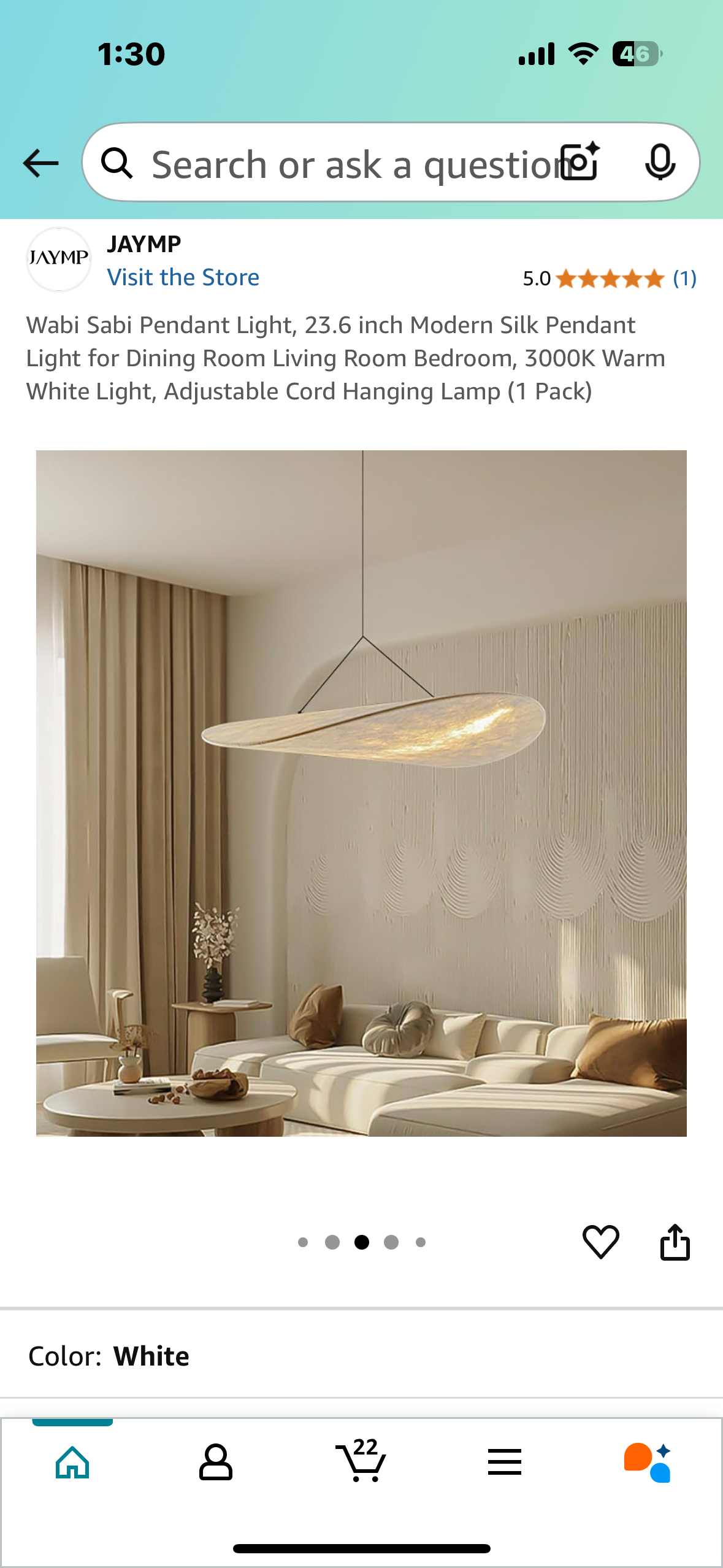New - Wabi Sabi Pendant Light, 23.6” Modern Silk Pendant Light for Dining Room, Living Room Bedroom, 3000K Warm White Light, (1 Pack) (L893)