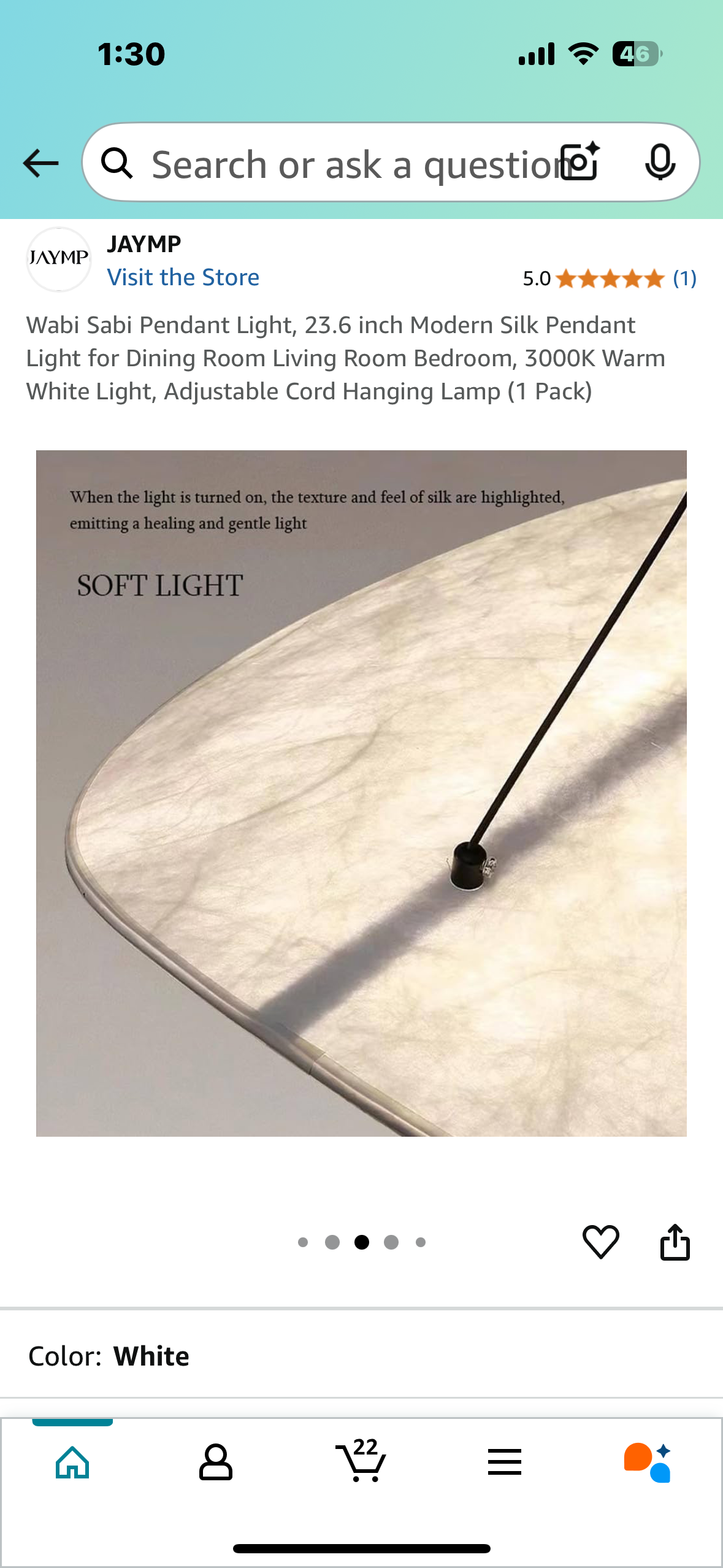 New - Wabi Sabi Pendant Light, 23.6” Modern Silk Pendant Light for Dining Room, Living Room Bedroom, 3000K Warm White Light, (1 Pack) (L893)