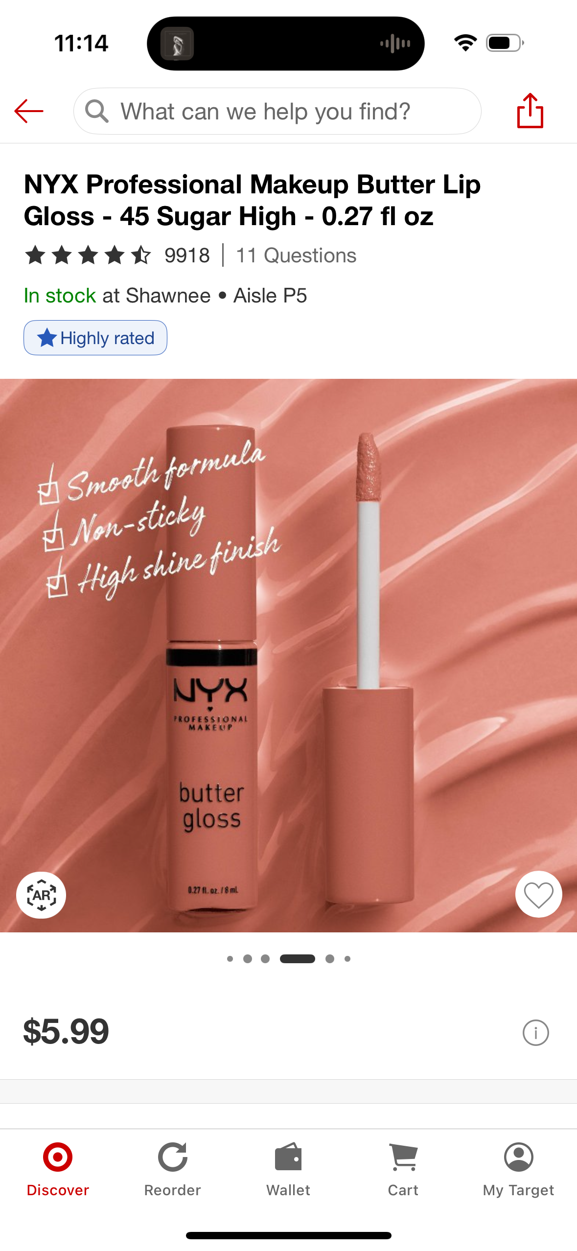 NYX Professional Makeup Butter Lip Gloss - 45 Sugar High - 0.27 fl oz