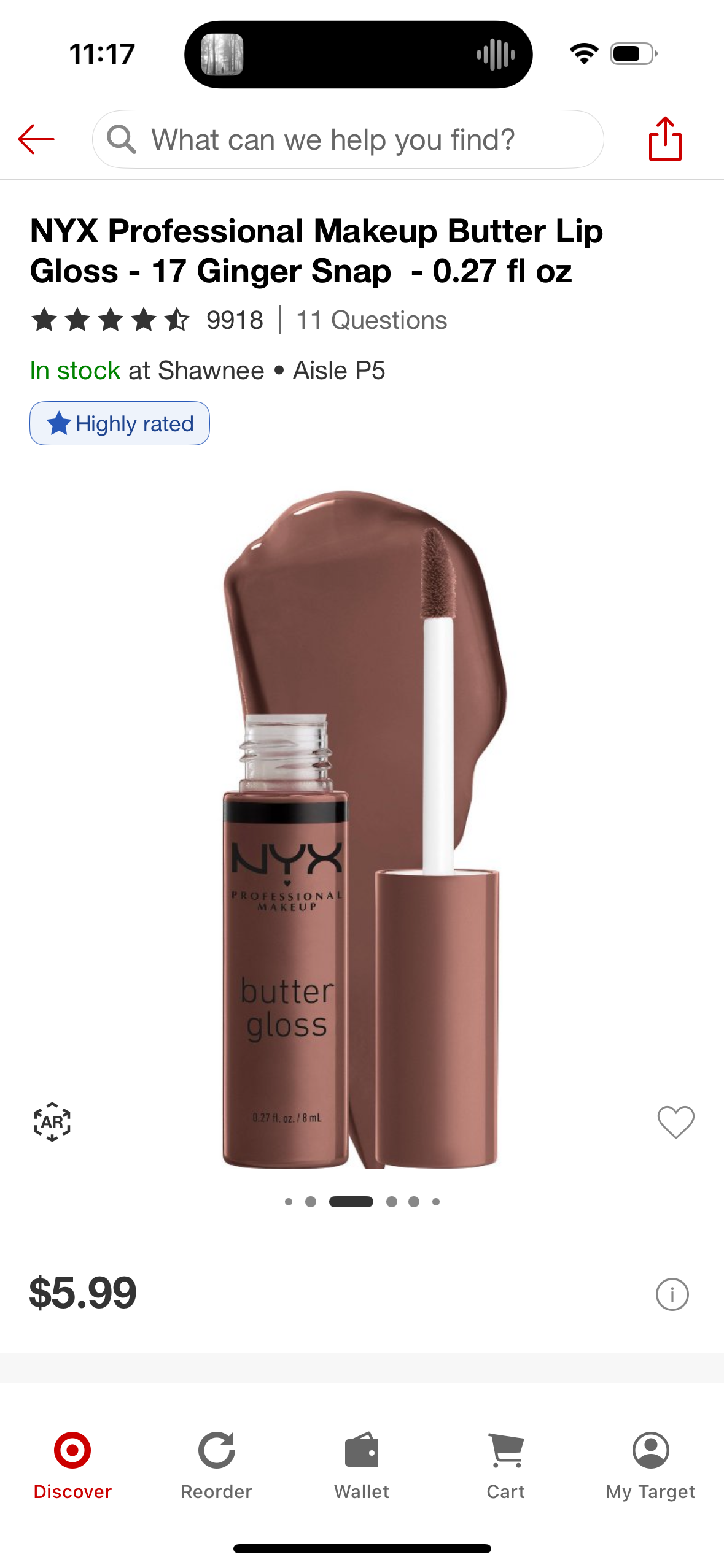 NYX Professional Makeup Butter Lip Gloss - 17 Ginger Snap - 0.27 fl oz